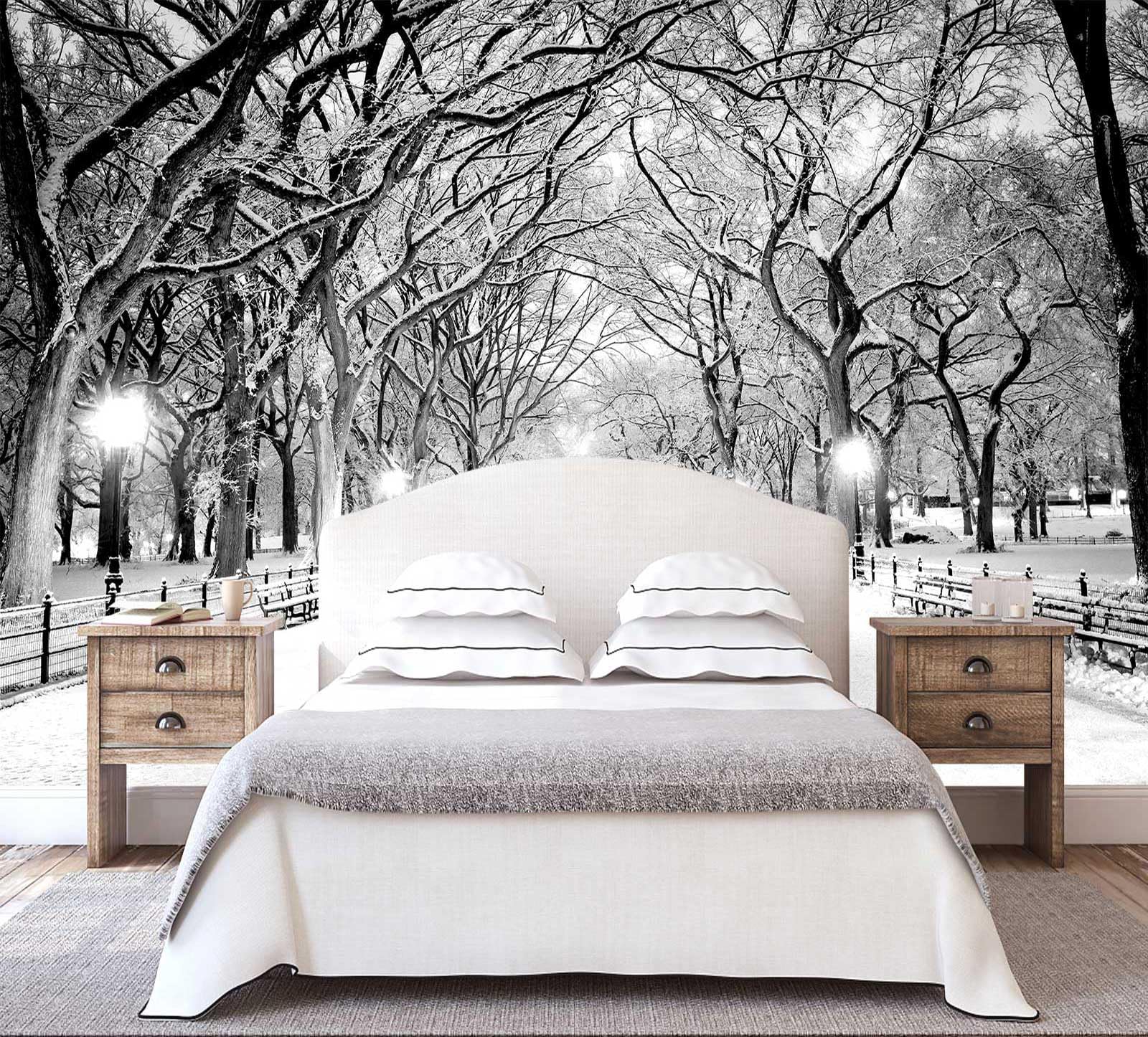 WFBHUA - Beautiful 3D Snowy Forest Wallpaper Gray New York Park Landscape Wall Mural Living Room Bedroom (Not Peel and Stick)
