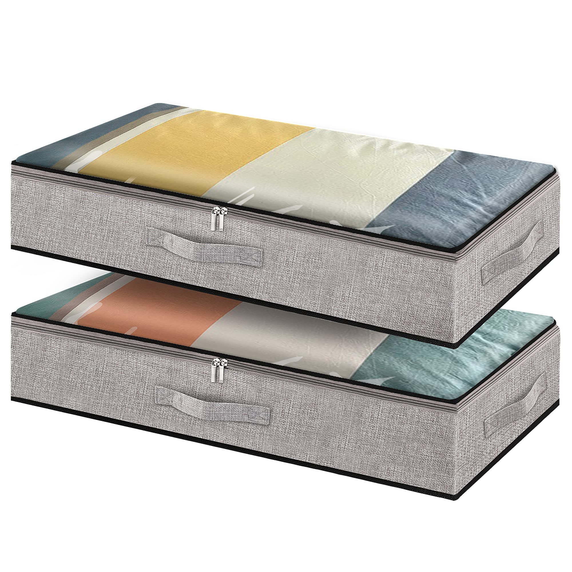 Supowin Underbed Storage Containers, Underbed Clothes Organizer Bins with Sturdy zipper, Foldable Under the Bed Storage Bags for