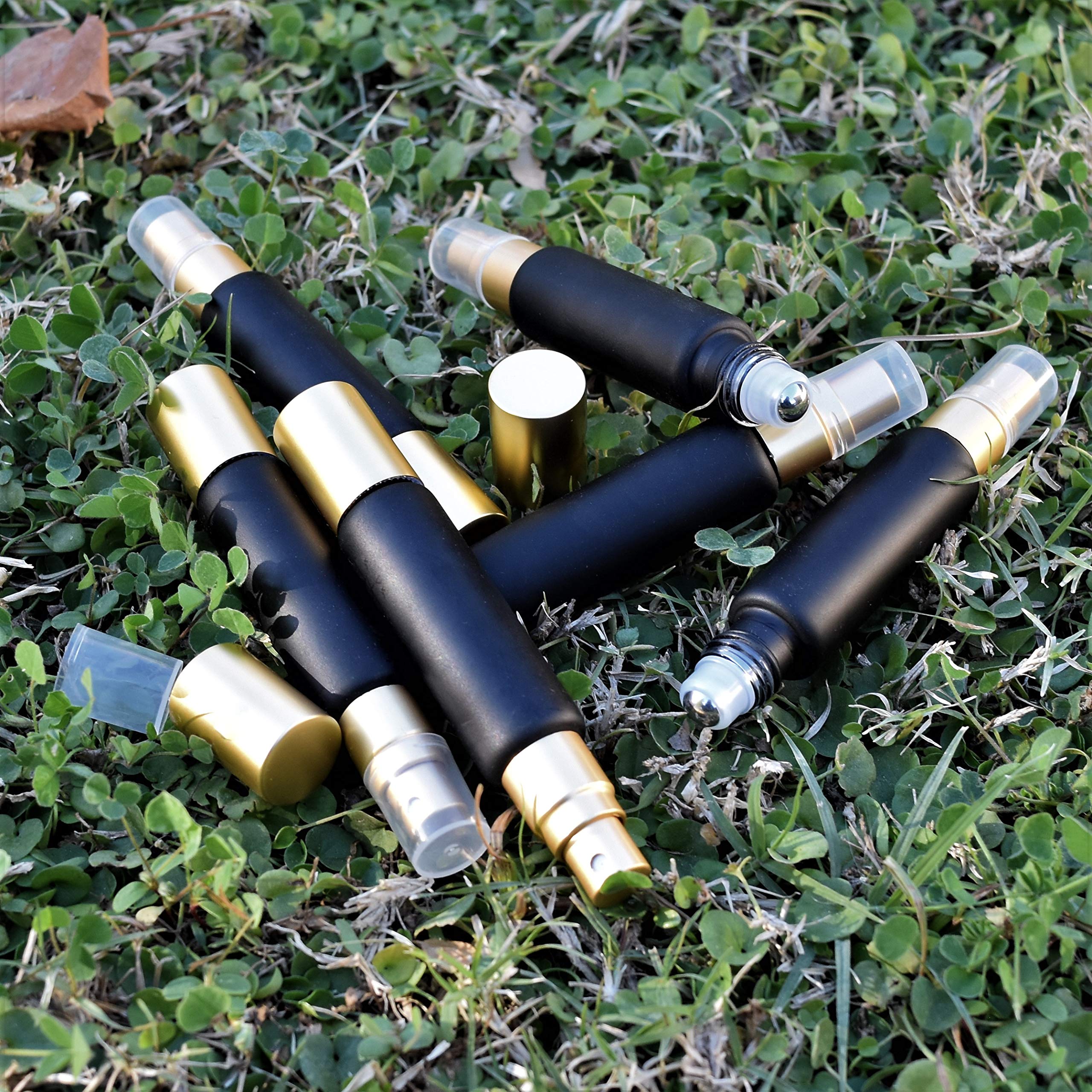 Black 10Ml Essential Oil Roller Sprayer Duo Bottles, Double Ended Stainless Steel Roller Balls For Essential Oils With Fine Mist