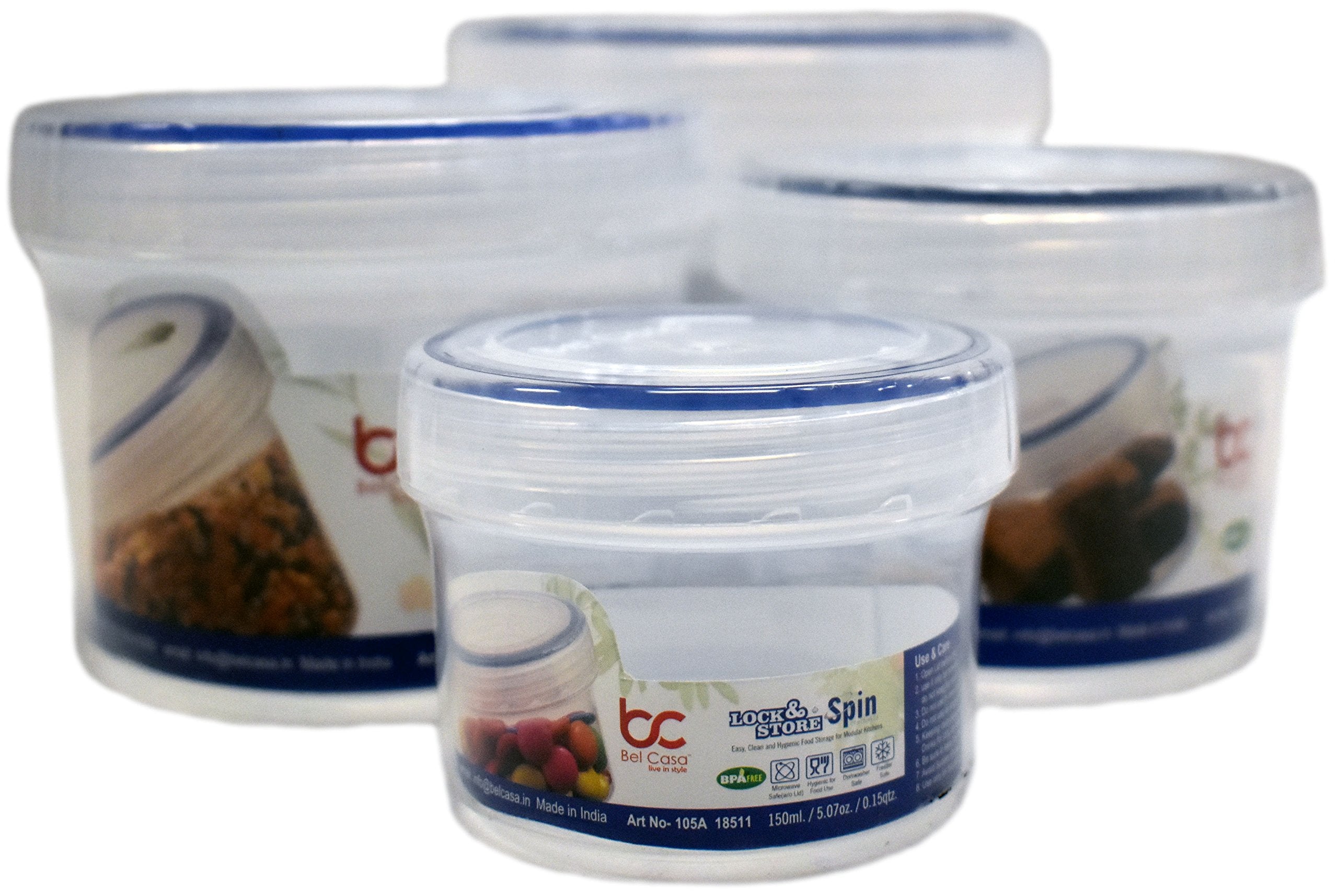 Set Of 16 Lock & Store Spin Food Storage Containers! 4 Assorted Sizes - Spin Close Top - Microwave - Dishwasher - Freezer Safe -