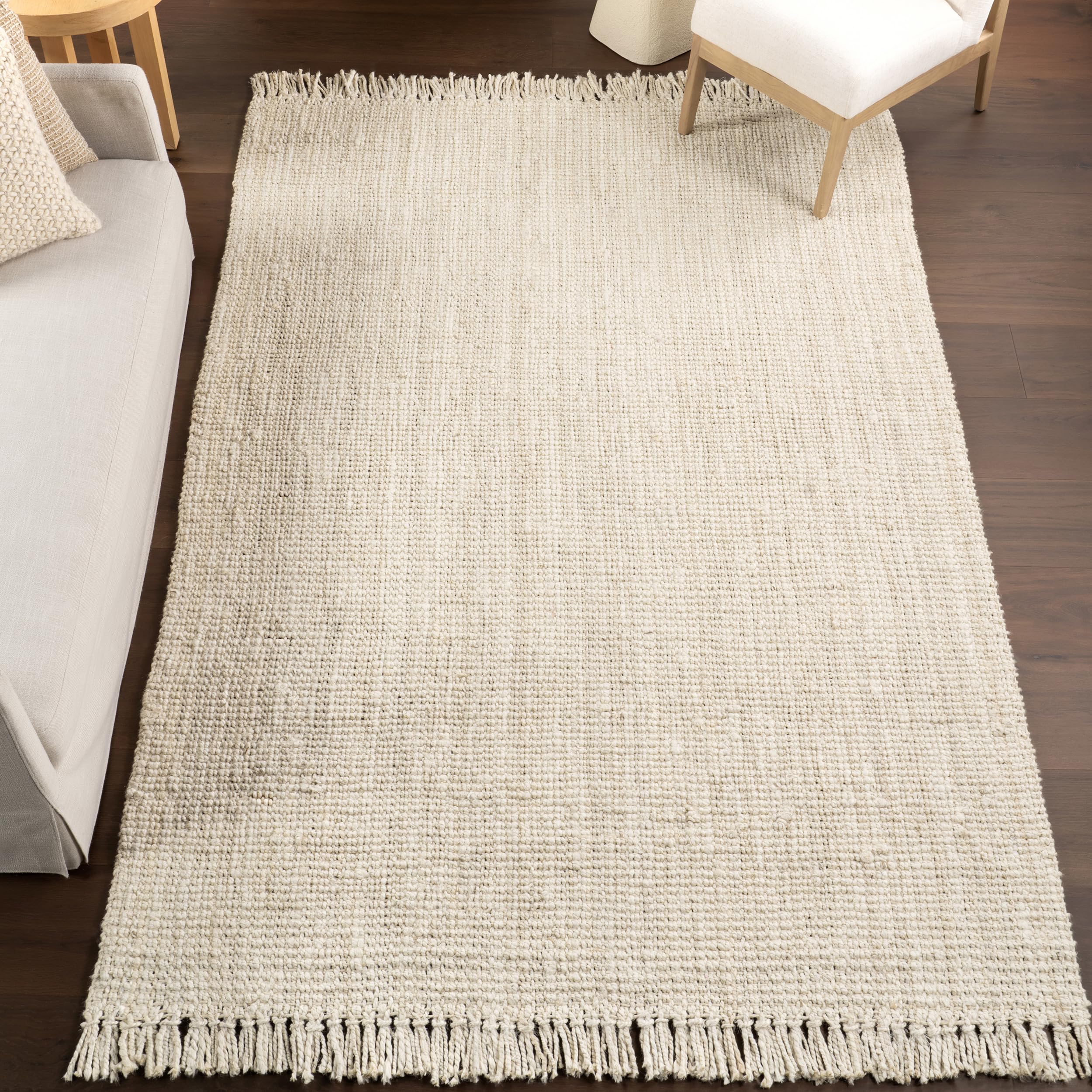 nuLOOM 8x11 Daniela Jute Tassel Hand Woven Area Rug, Off White, Solid Chunky Farmhouse Design, Natural Fiber, For Bedroom, Dinin