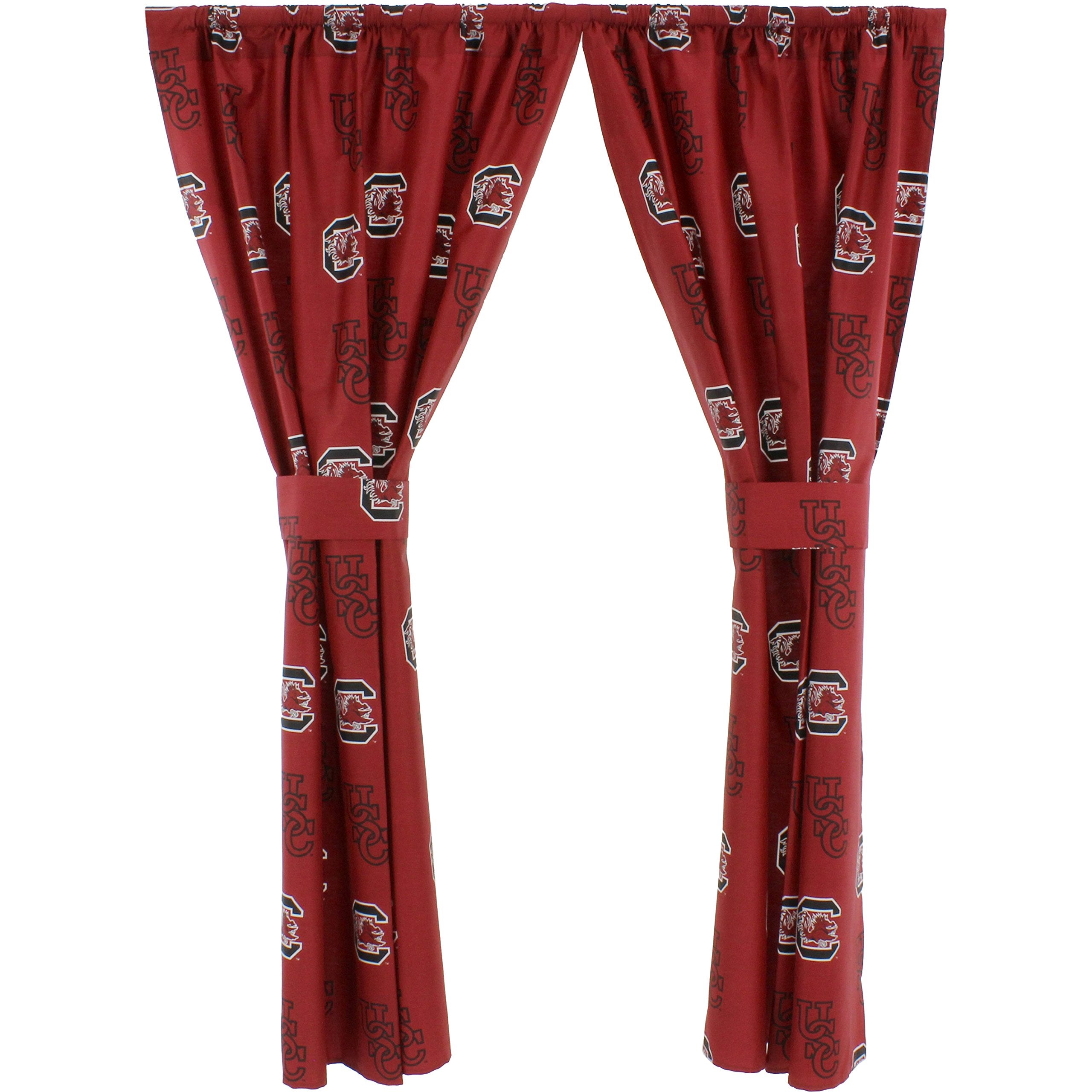 College Covers Everything Comfy South Carolina Gamecocks Curtain Panel Set, 2 Panels, 2 Matching Tie Backs, 42 inches Wide by 63