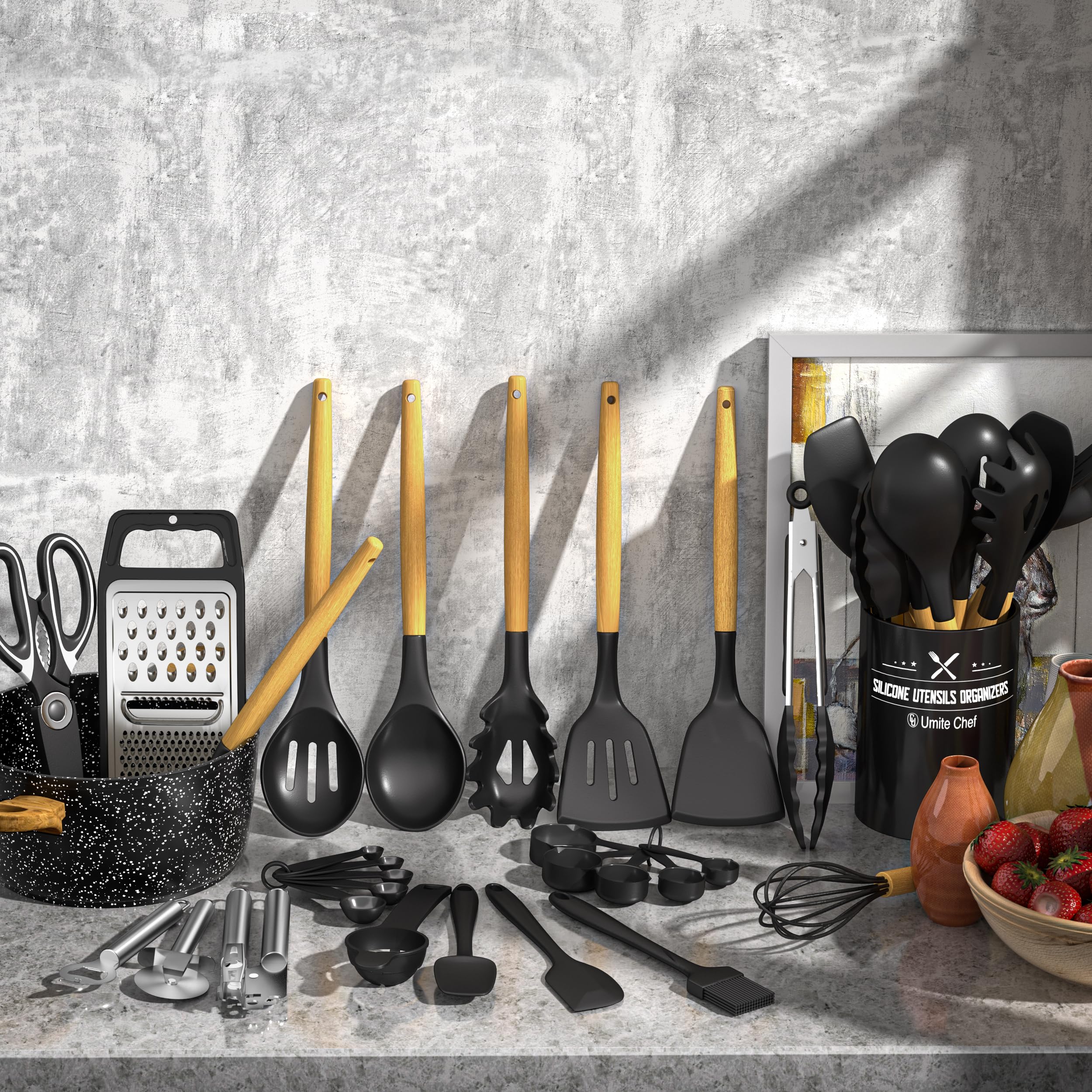 Kitchen Utensils Set- 34Pcs Silicone Cooking Utensils With Holder, Umite Chef Heat Resistant Kitchen Utensil Spatula Set For Non