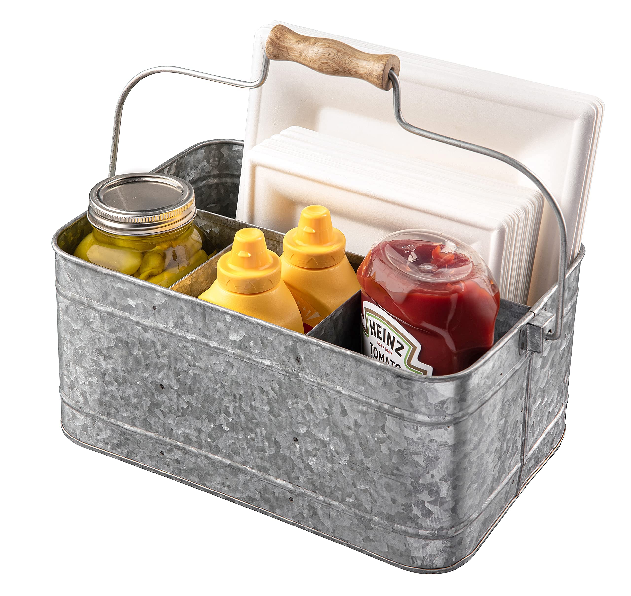 Royalty Art Farmhouse Kitchen Caddy Organizer With Handle For Condiments, Cleaning Products, And Party Supplies, Rustic Galvaniz
