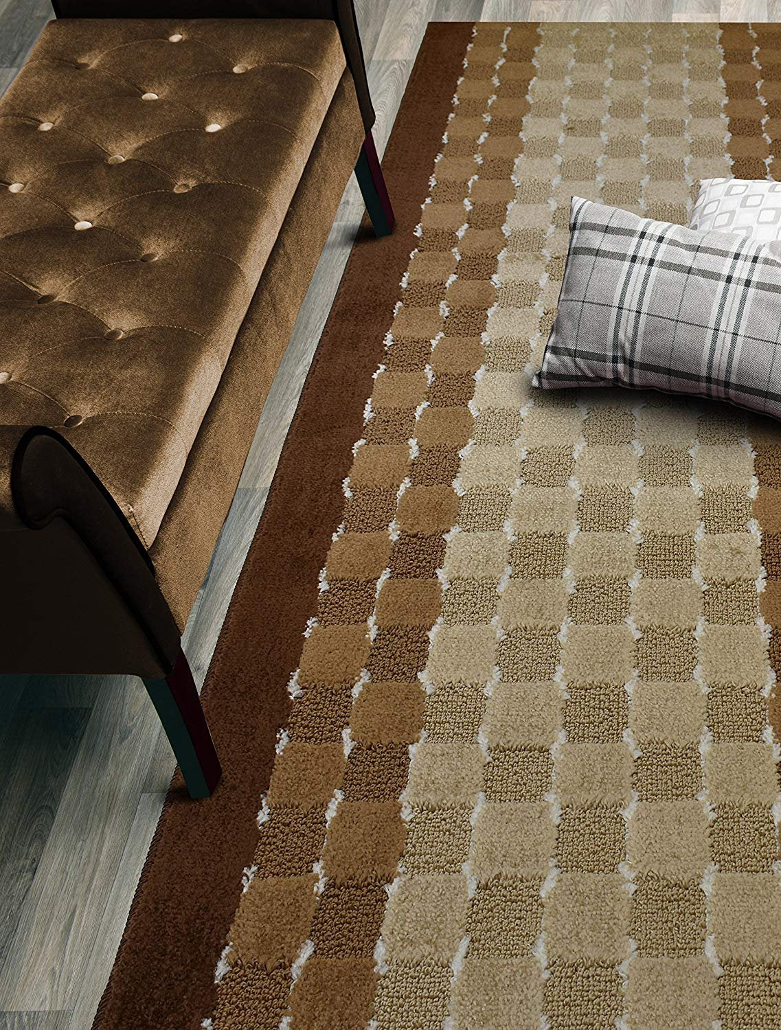 ORFA HOME Custom Size Checkered Hallway Runner Rug Slip Resistant Rubber Back, 26 Inch Wide x Your Choice of Length Size, Brown,