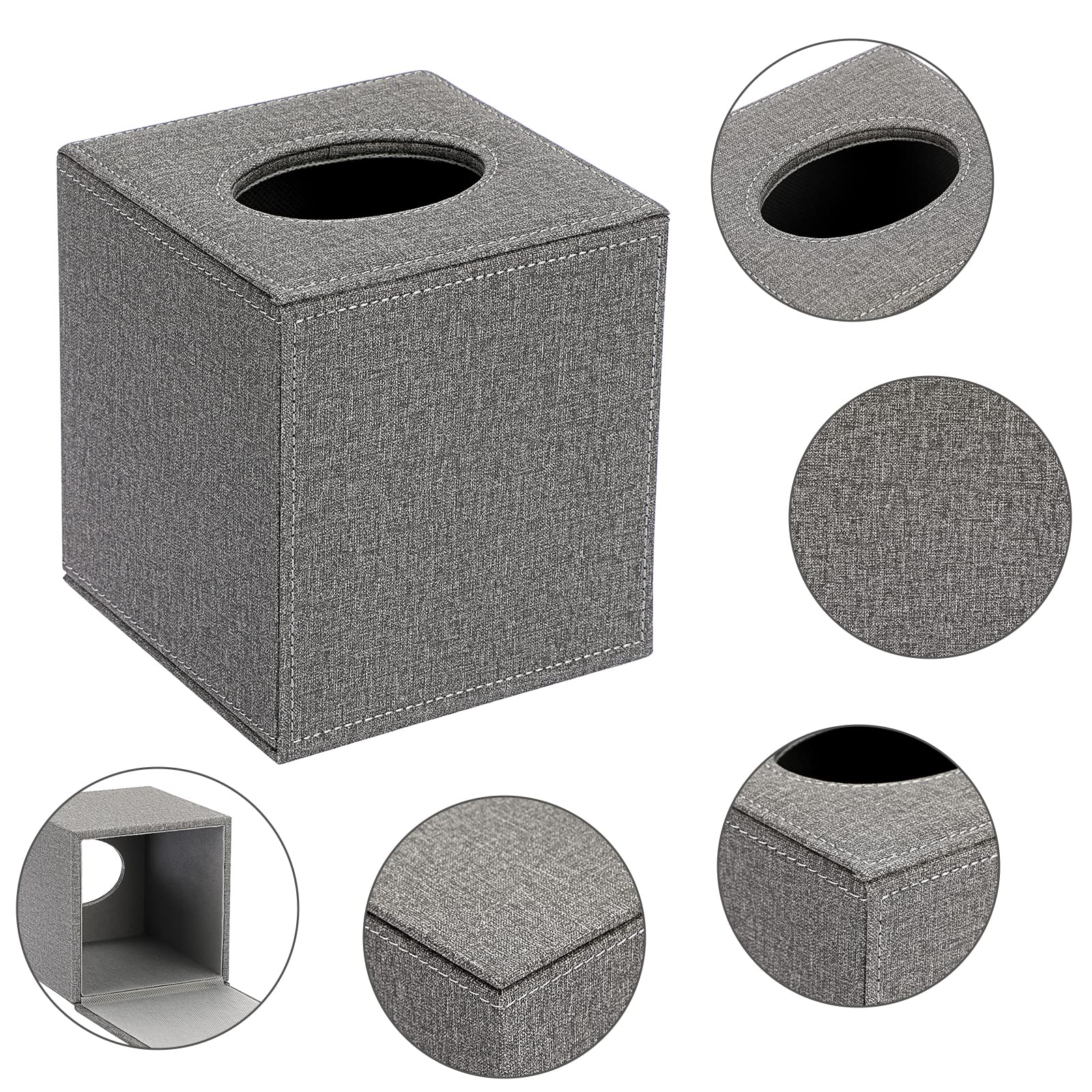 Sumnacon Square Linen Tissue Box Cover - Stylish Cube Tissue Box Holder with Magnetic Bottom  Decorative Tissue Box for Vanity Toilet Dresser Night Stand Table Countertop Home Office Car  Grey