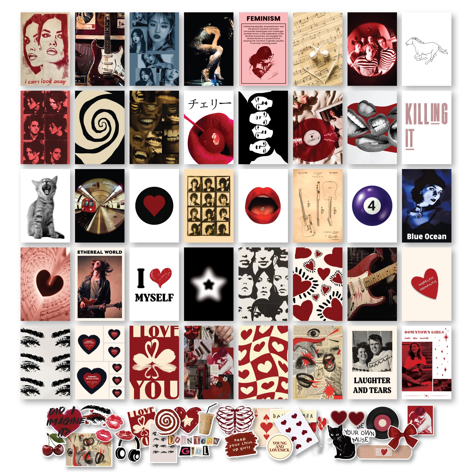 97 Decor Downtown Girl Room Decor Posters - 40 Pcs Downtown Girl Aesthetic Wall Collage Kit, Retro Y2K Room Decor, Dark Red Coqu