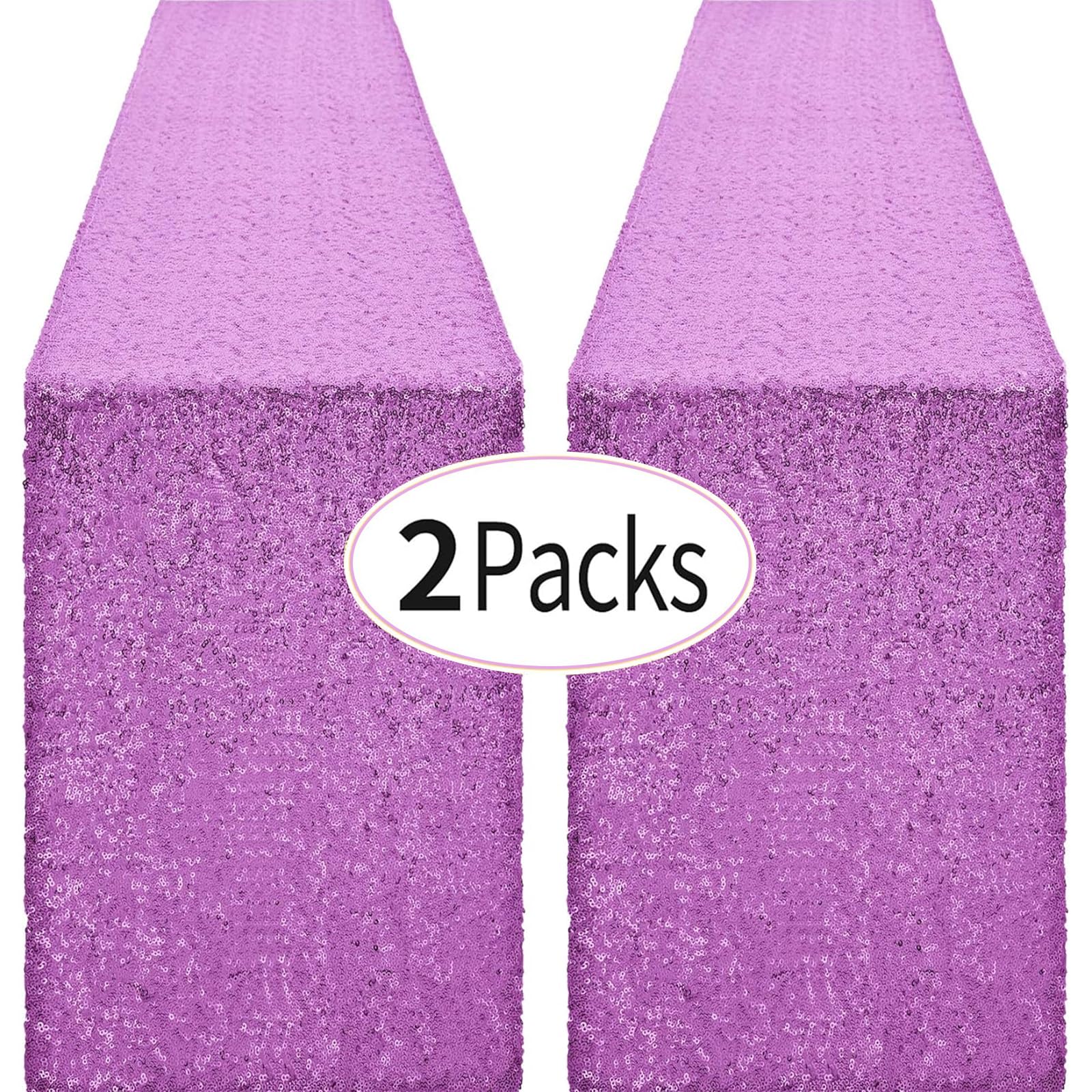 2 Packs 12 X 72 Inches Light Purple Sequin Table Runner, Glitter Lavender Runner For Birthday Party Supplies Decorations Wedding