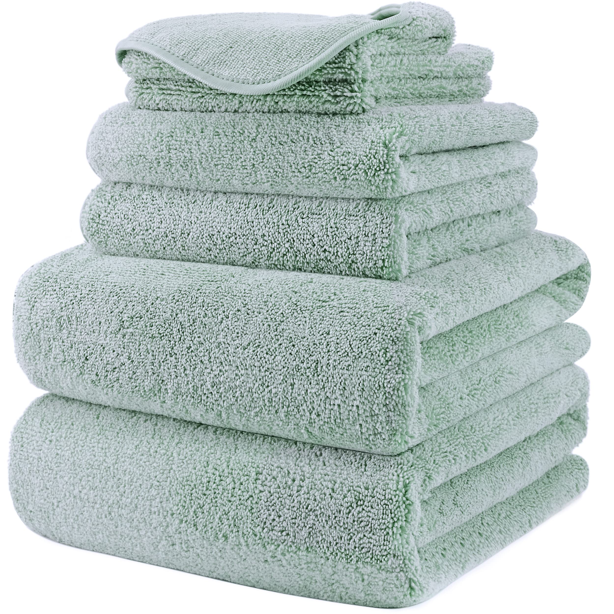 Polyte Oversize, 60 X 30 In., Quick Dry Lint Free Microfiber Bath Towel Set, 6 Piece (Green)