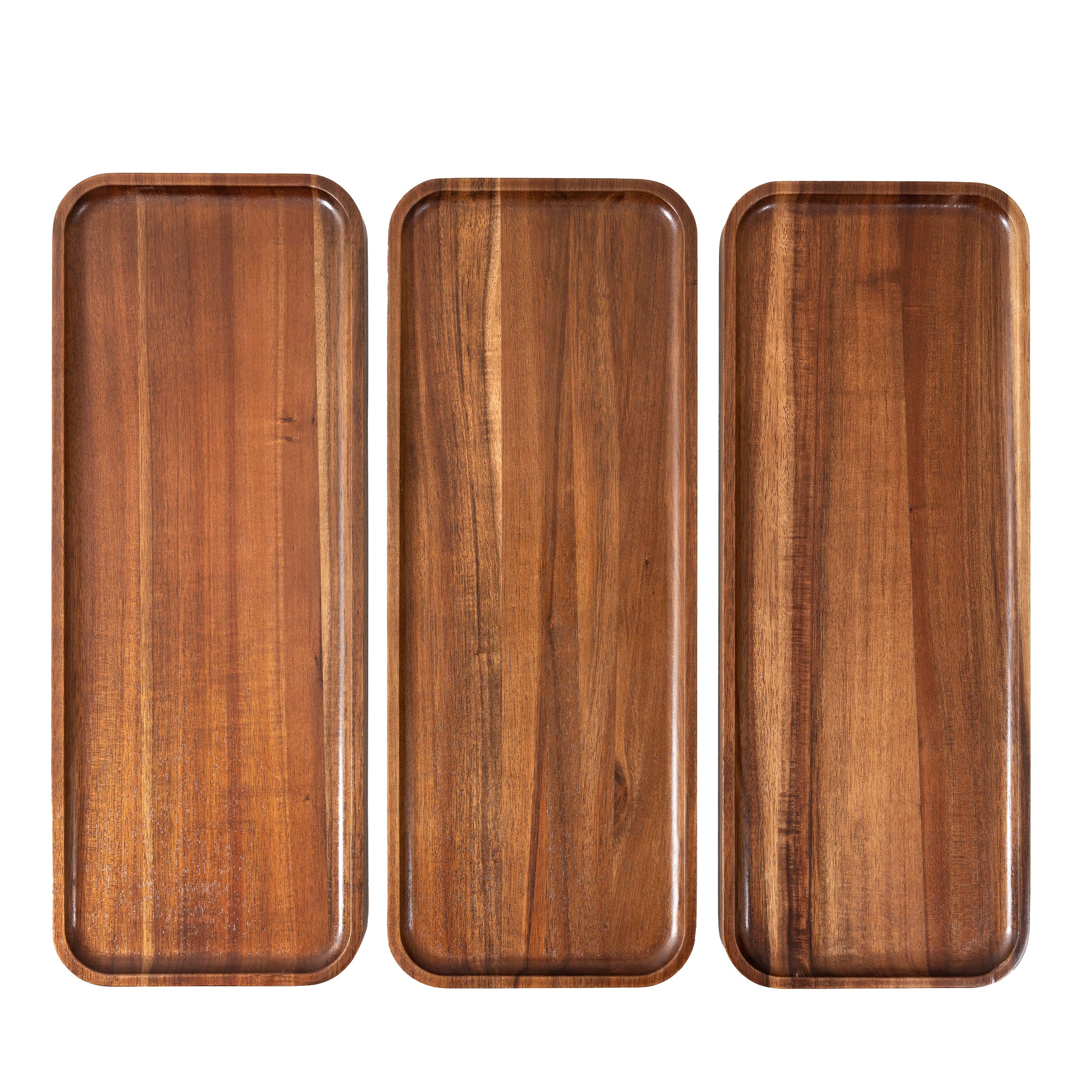 Large Solid Acacia Wood Serving Trays (17 X 6.5 Inches) Rectangular Wooden Serving Platters For Home Decor, Food, Vegetables, Fr