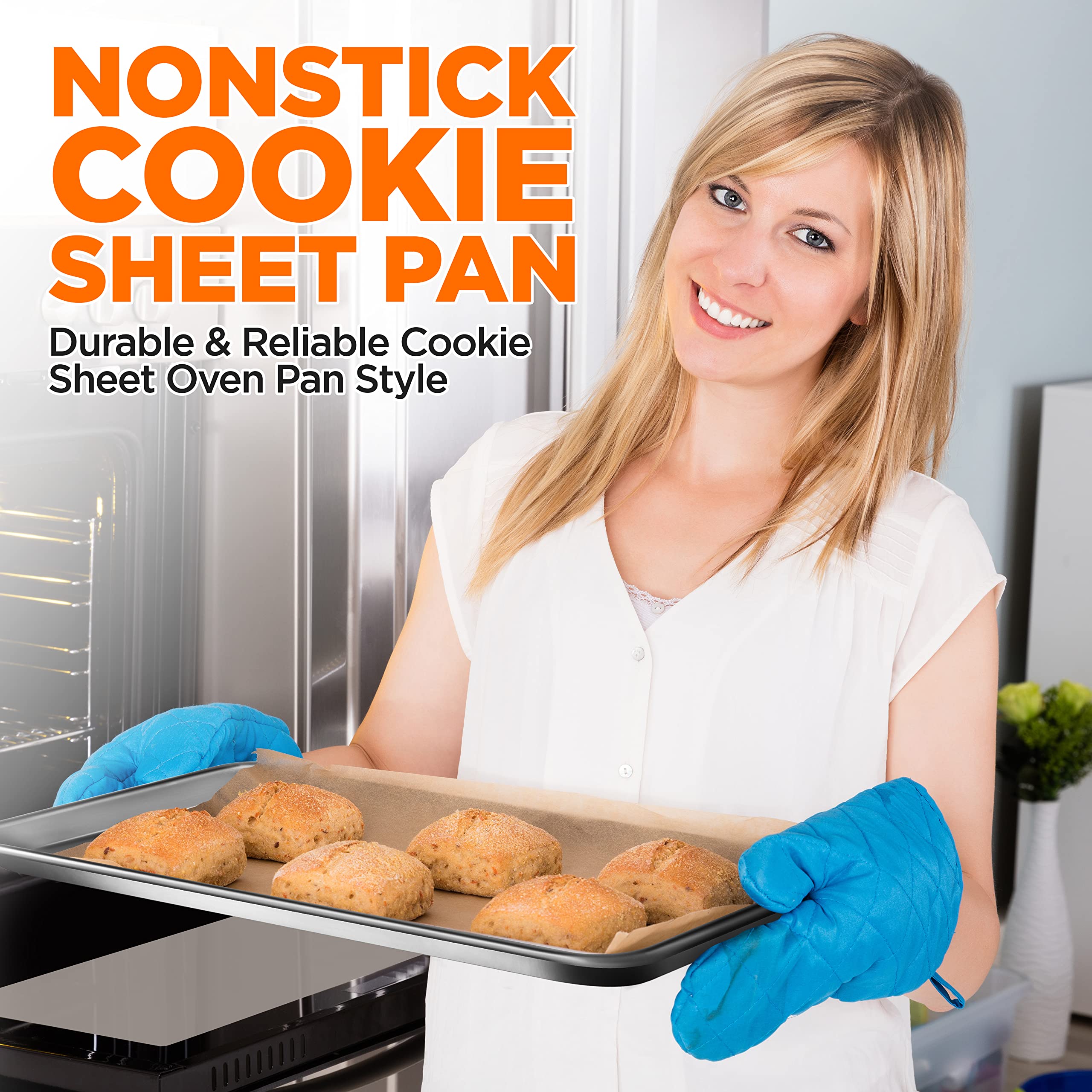 Nutrichef Aluminum Baking Sheet W/ Cooling Rack - Thick & Durable Cookie Sheet Tray For Baking Pastries, Cookies, Bacon, & More