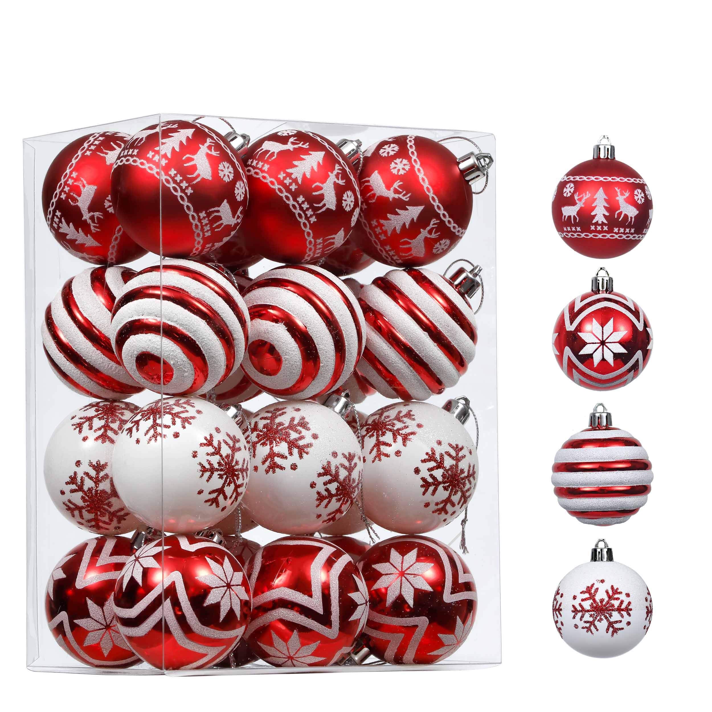 Valery Madelyn Christmas Ornaments Tree Decorations, 24ct Red and White Shatterproof Christmas Ball Ornaments Set, 2.36 Inch Dec
