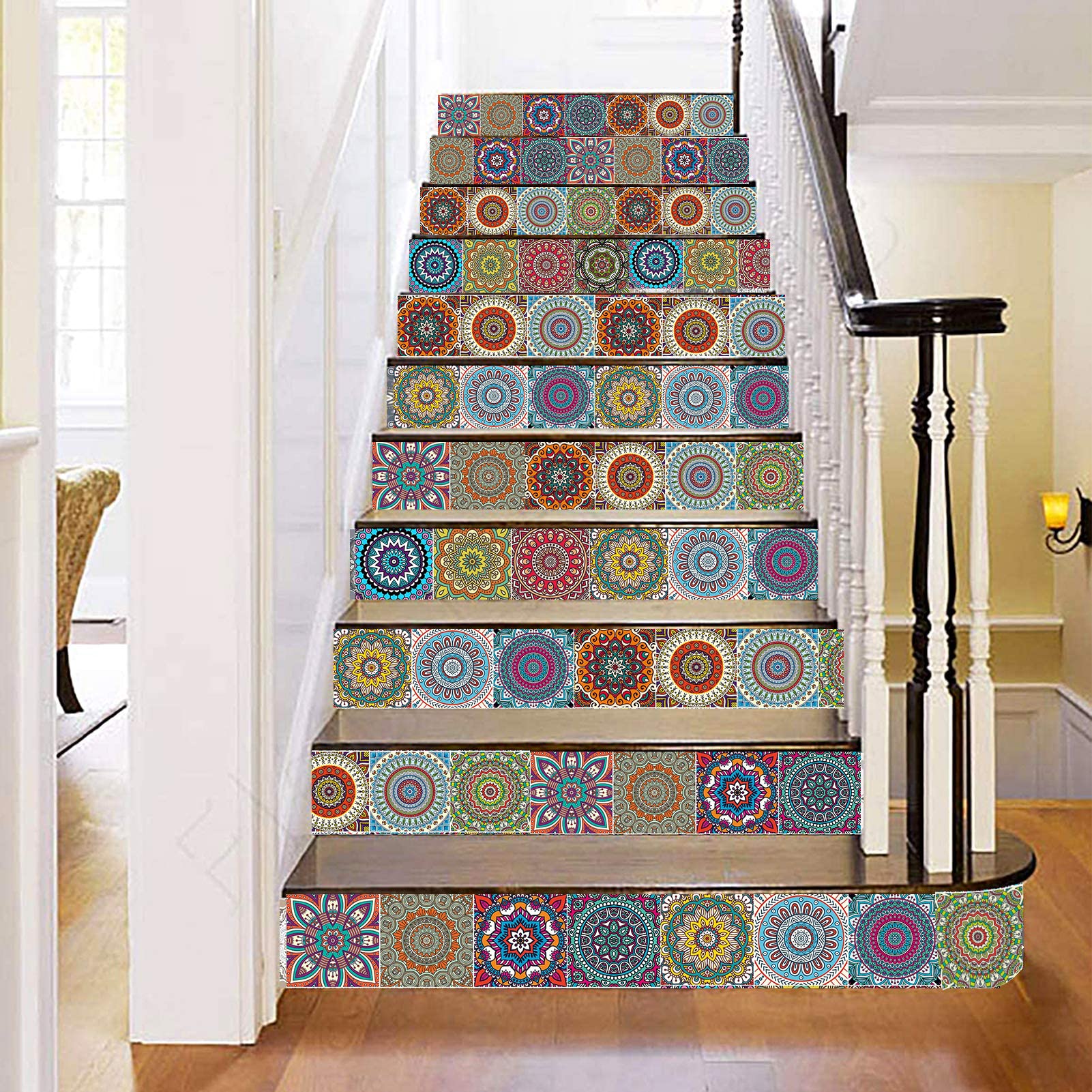 16 Pcs Moroccan Style Decorative Tile Stickers, 6''X6'' Vinyl Self Adhesive Removable Waterproof Peel And Stick Backsplash Walls