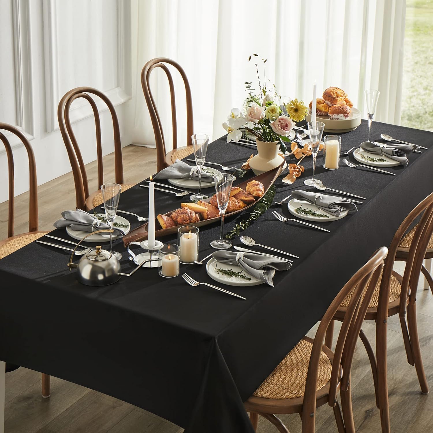 Mysky Home 2Pack Black Tablecloth 90X156 Inch Rectangle Table Cloth- Wrinkle Resistant Washable Polyester Table Cover For Dining