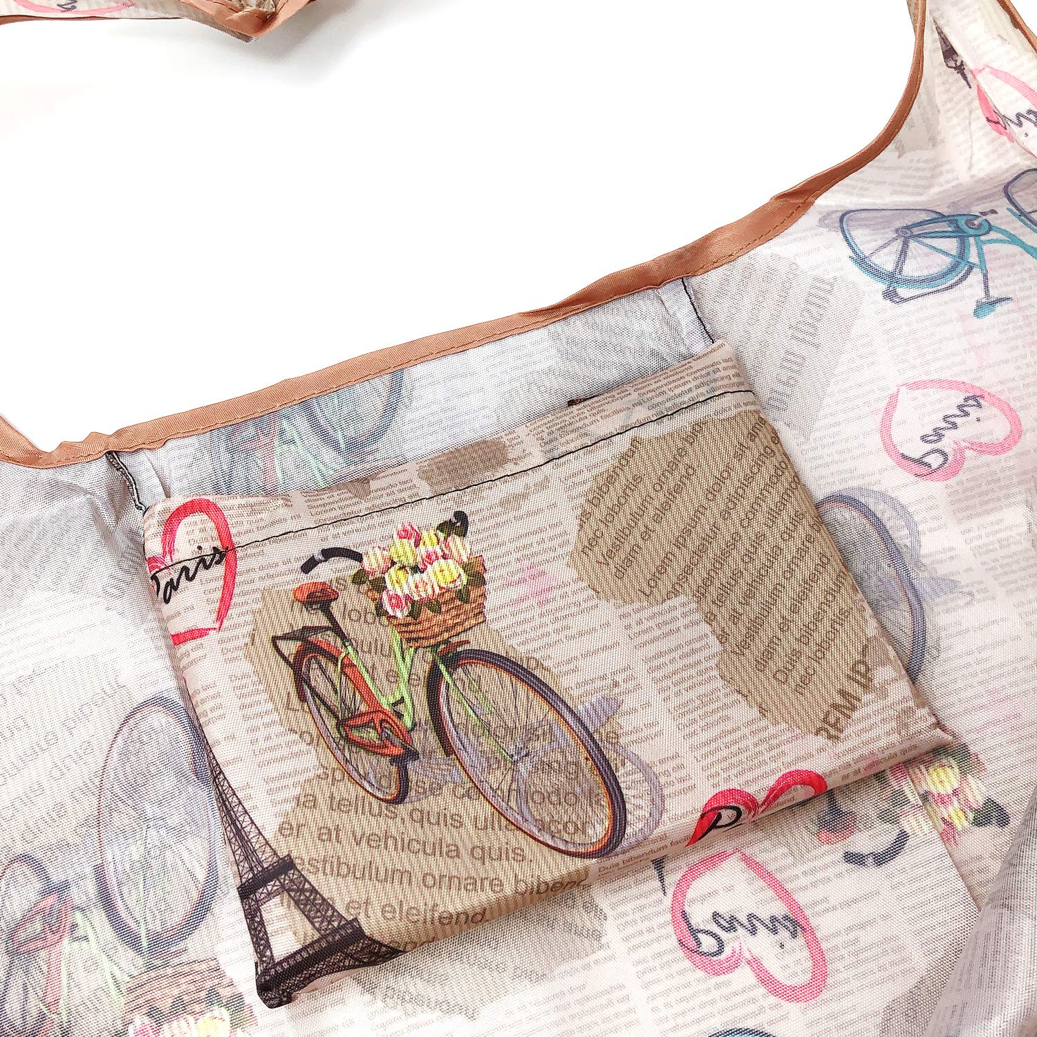 Allydrew Large Foldable Tote Nylon Reusable Grocery Bag, Paris