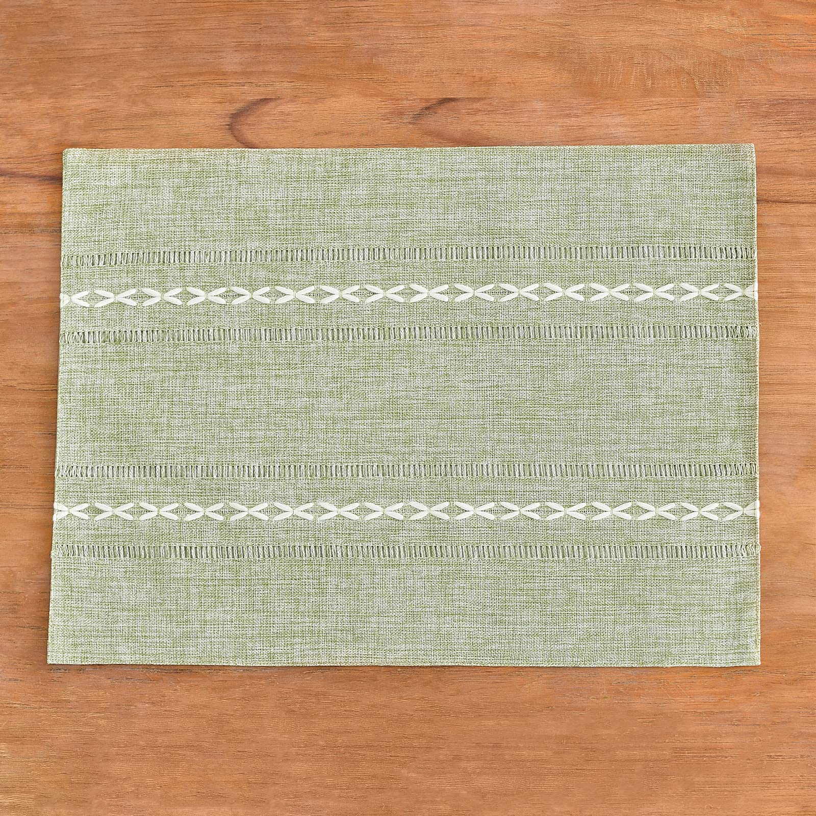 Wracra Cotton Linen Placemats, 14 X 19 Inch Set Of 4 Fete Placemats Rustic Hemstitch Place Mats For Kitchen Table And Heat Resis
