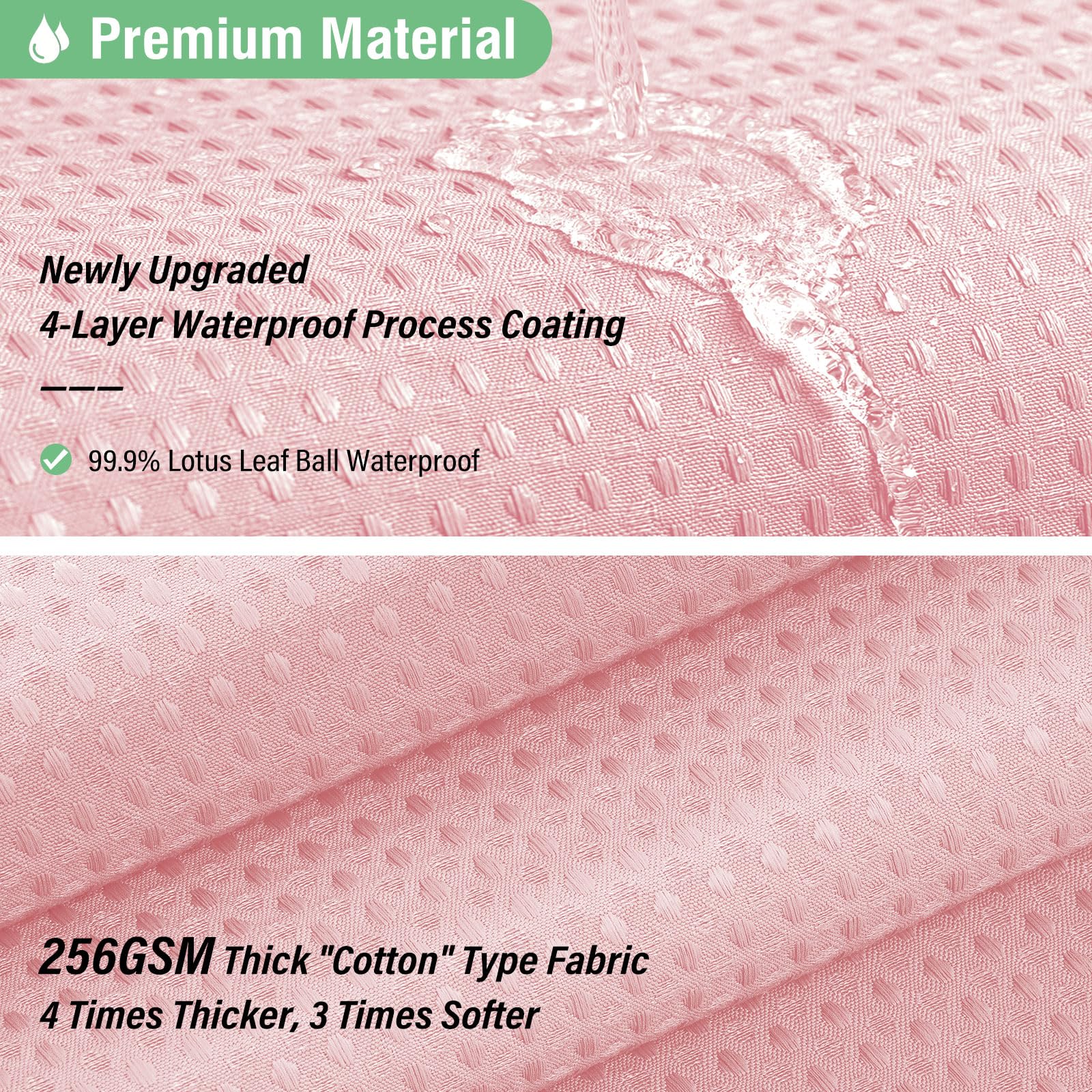 Dynamene Pink Fabric Shower Curtain - Waffle Weave Textured Heavy Duty Cloth Shower Curtains For Bathroom, 256Gsm Hotel Luxury W