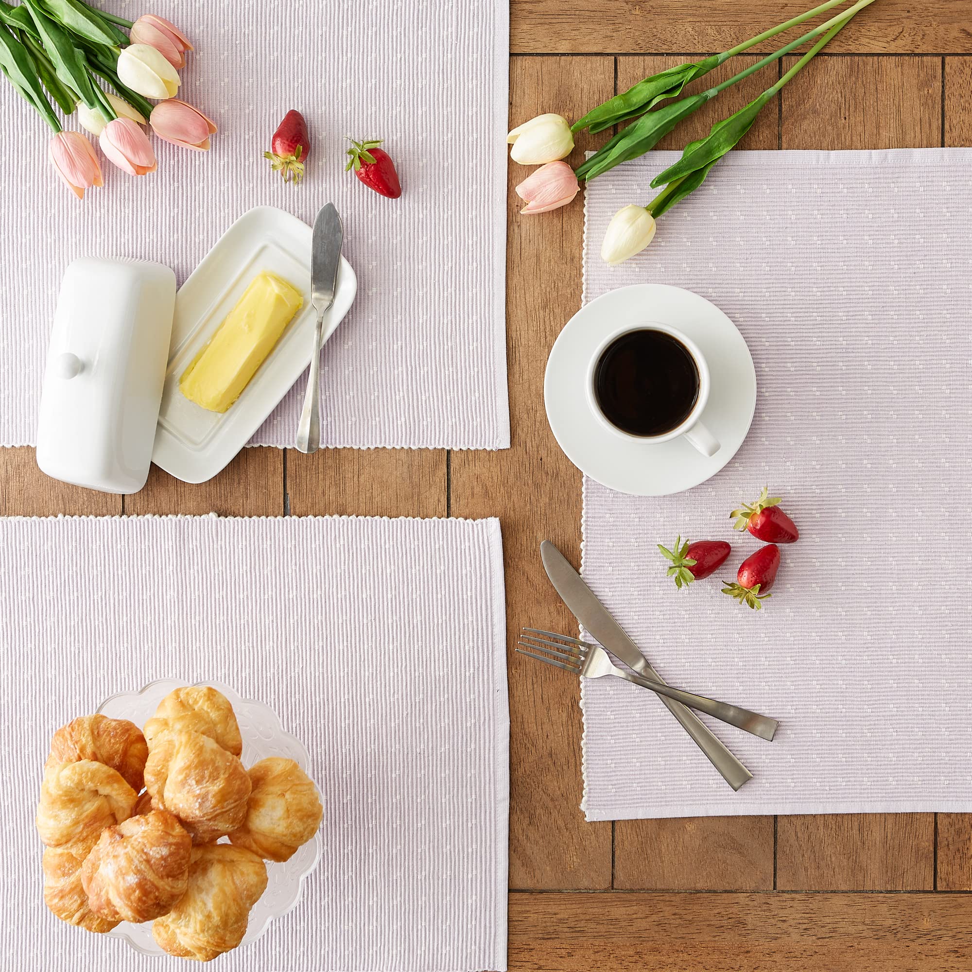 LAVENDER FOG DOBBY DOTS RIB PLACEMAT SET/6