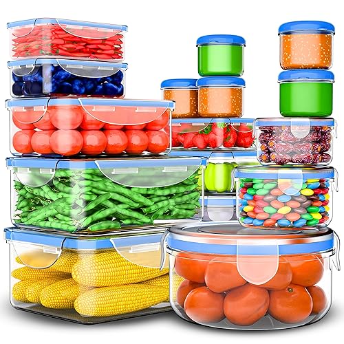 32 Pcs Large Plastic Food storage containers-85 oz to Sauces Box Stackable Kitchen storage bowls sets-BPA Free Leak proof with lids airtight-Microwave freezer safe lunch boxes