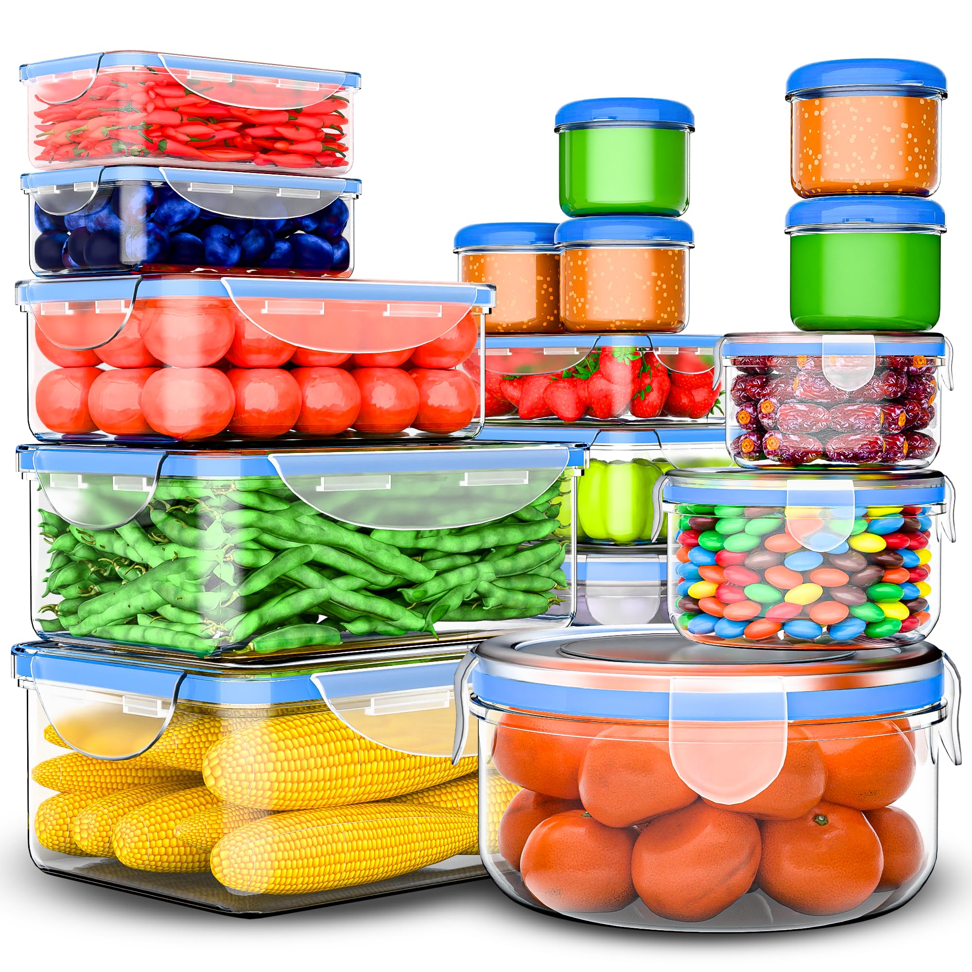 32 Pcs Large Plastic Food storage containers-85 oz to Sauces Box Stackable Kitchen storage bowls sets-BPA Free Leak proof with lids airtight-Microwave freezer safe lunch boxes