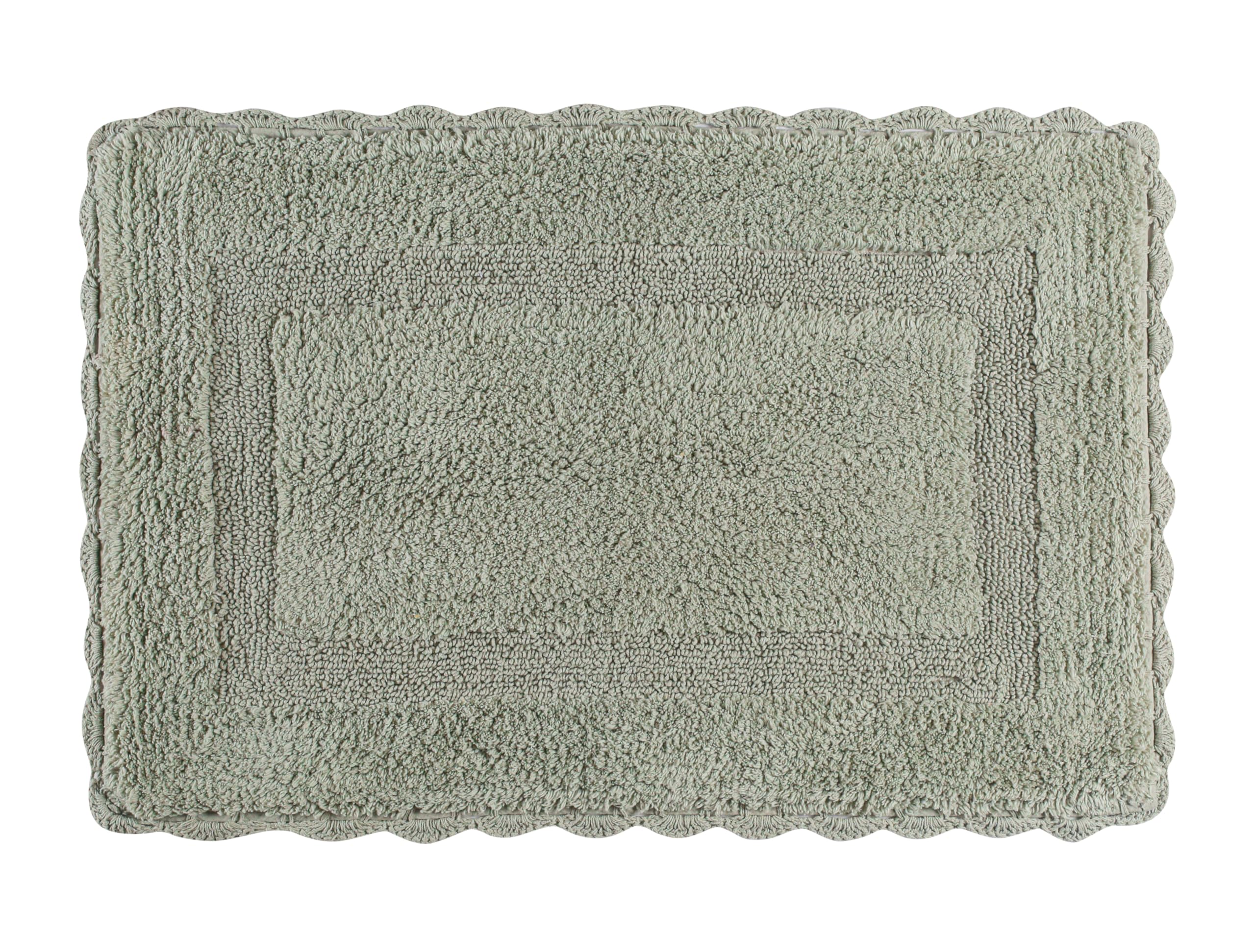 Cotton Crochet Bathmat With Antiskid 17X24 Sage Green, 100% Pure Cotton, Super Soft White, Plush & Absorbent, Hand Tufted Heavy