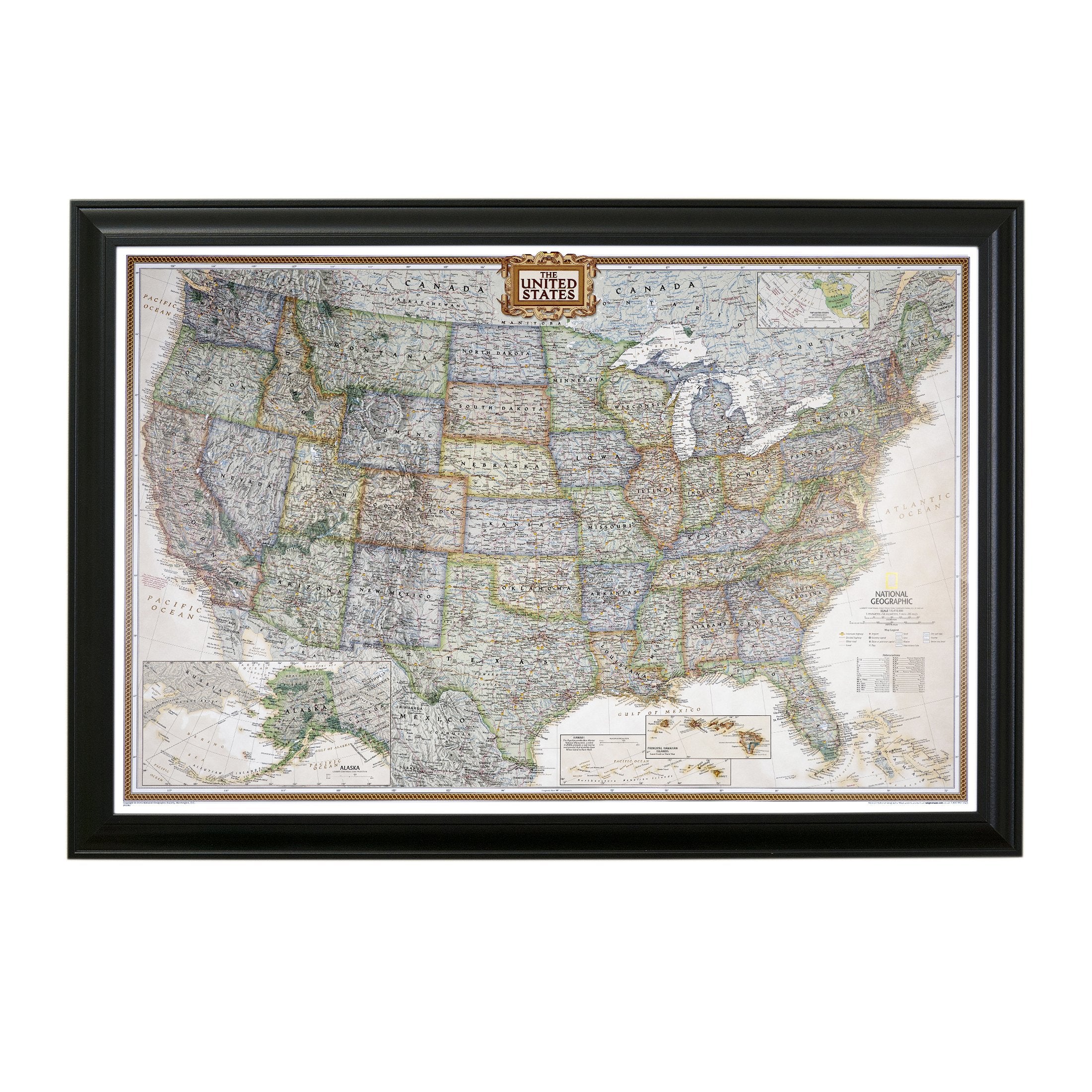 Push Pin Travel Maps - Executive Us - Black Frame Framed Pin Map For Tracking Your Travels - 27.5'' X 39.5'' - 8 Handcrafted Fra