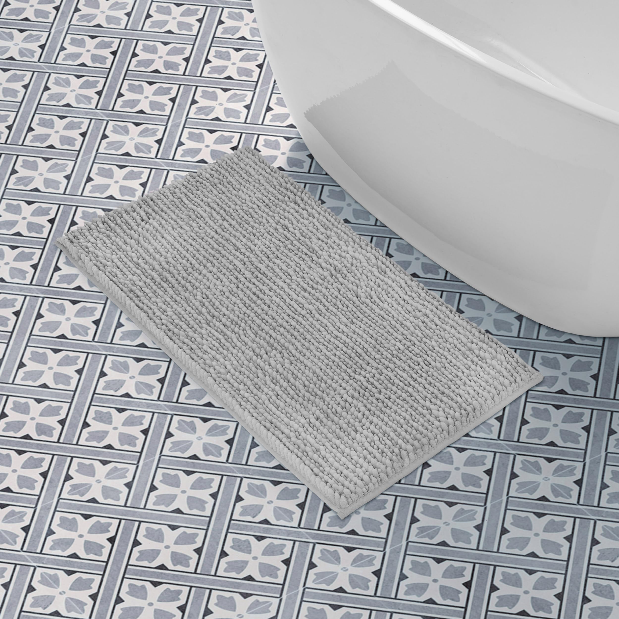 Laura Ashley Butter Chenille 20'' X 34'' Bath Mat, Light Grey