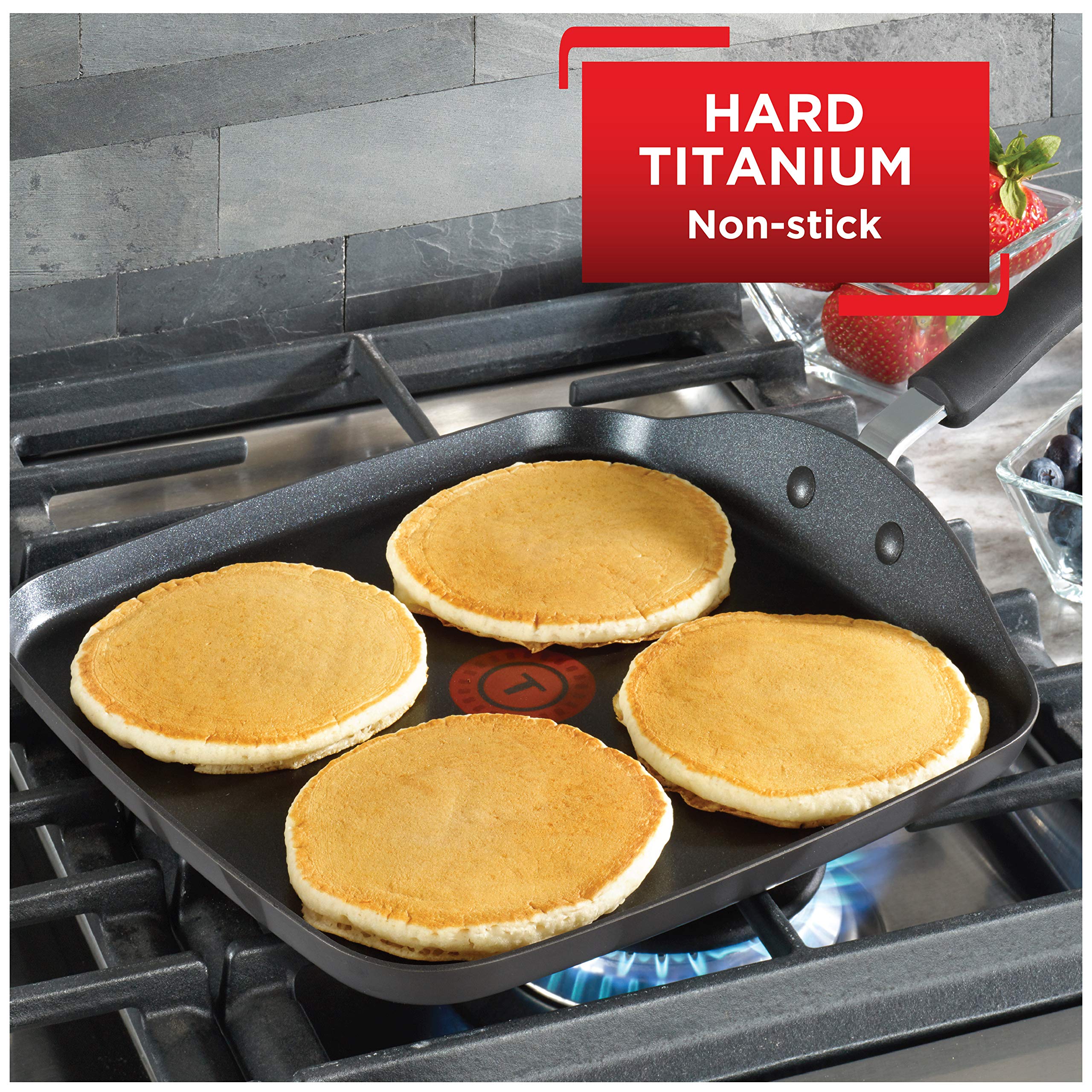 T-Fal Ultimate Hard Anodized Nonstick Griddle 10.25 Inch Oven Broiler Safe 500F Cookware, Pots And Pans, Dishwasher Safe Grey