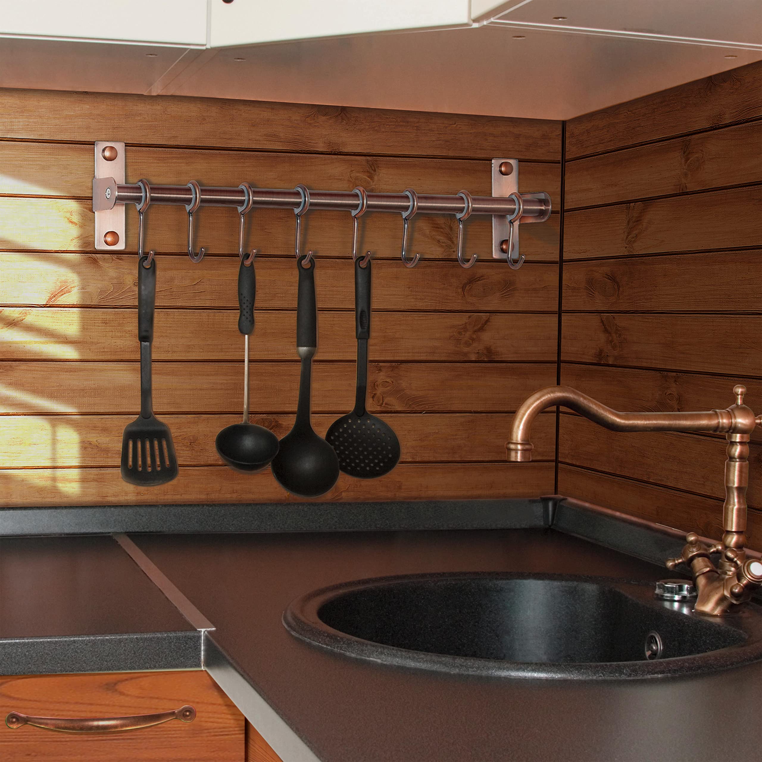 Dseap Pot Rack - Pots and Pans Hanging Rack Rail with 8 Hooks  Pot Hangers for Kitchen  Wall Mounted  Antique Copper  Pack of 2