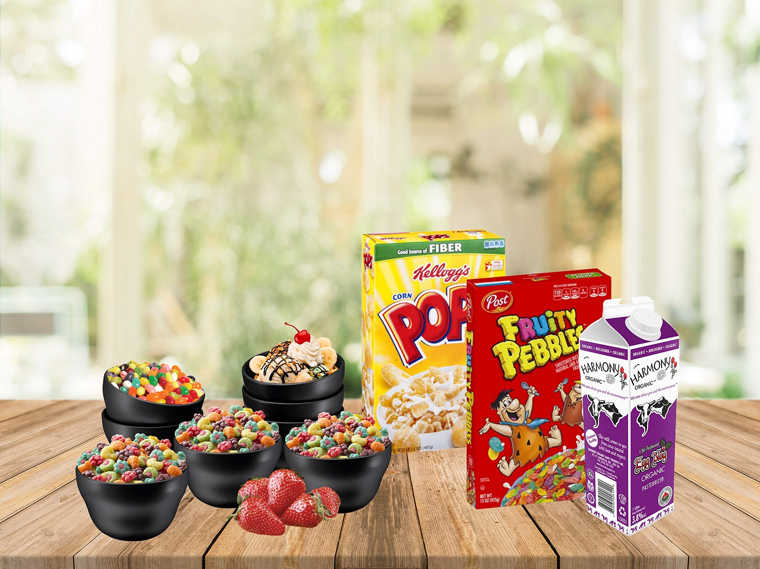 Bruntmor 8 Oz Ceramic Dessert Bowl Set Of 6 In Matte Black, 8 Ounces Ceramic Chip And Dip Bowls, Small Ceramic Dish Set For Snac