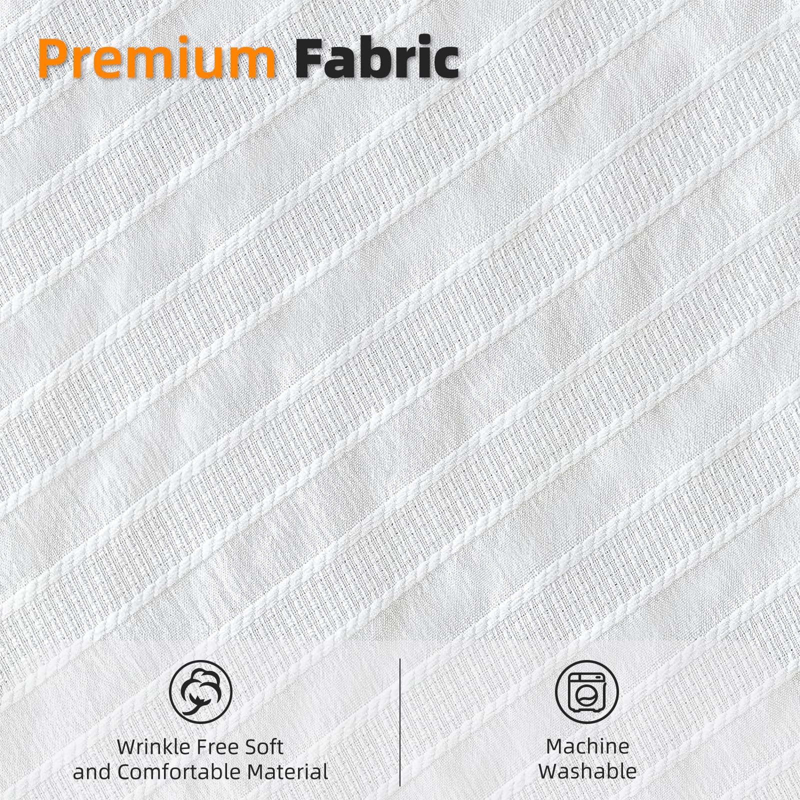 Seasonwood White Fabric Shower Curtain Boho Chic Striped Textured Tassel Shower Curtain For Bathroom, Wrinkle Free, Shabby Chic