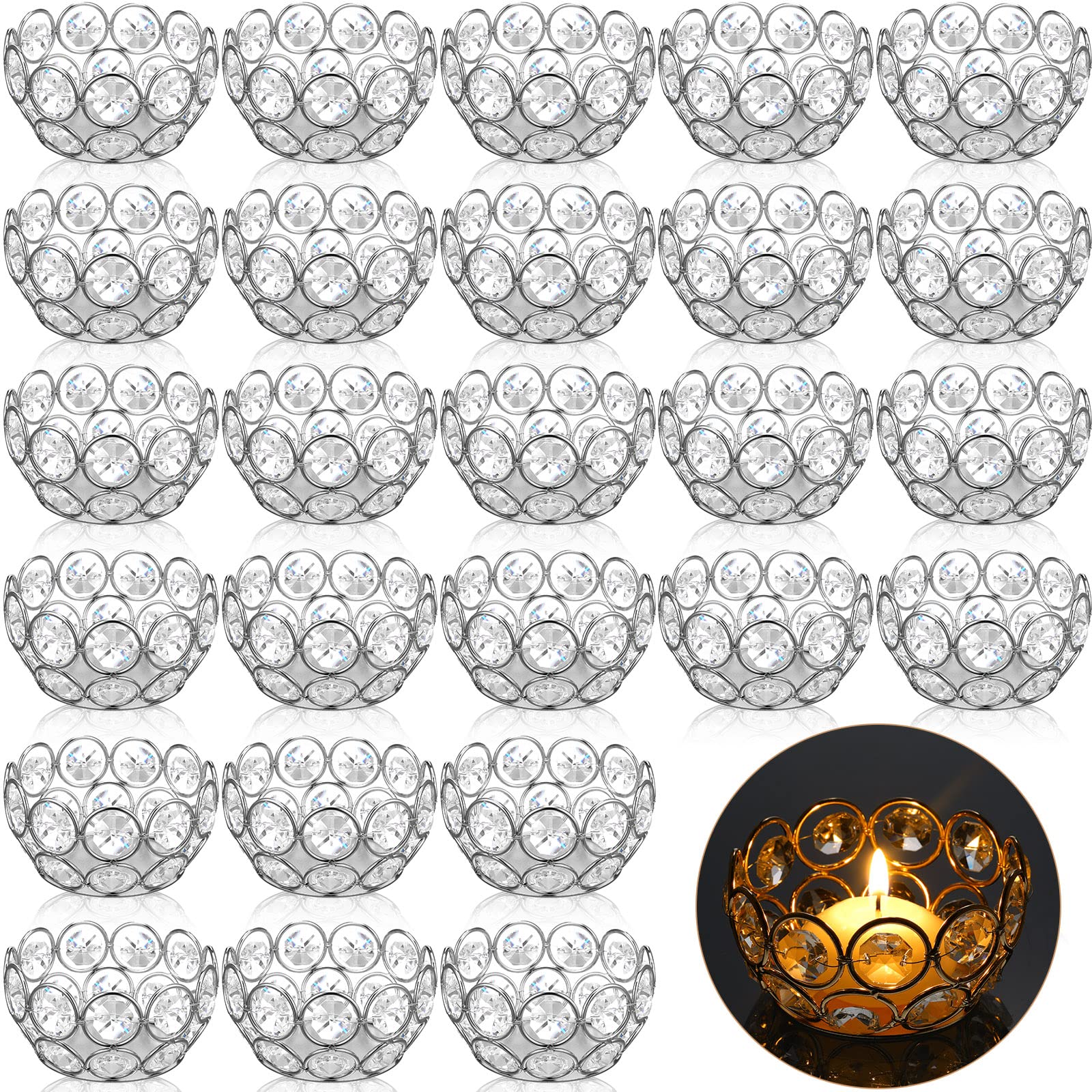 30 Pcs Tea Light Candle Holders Votive Candle Holders Crystal Tealight Holder Bowl Candle Stands Decorative Jewel Candle Centerp