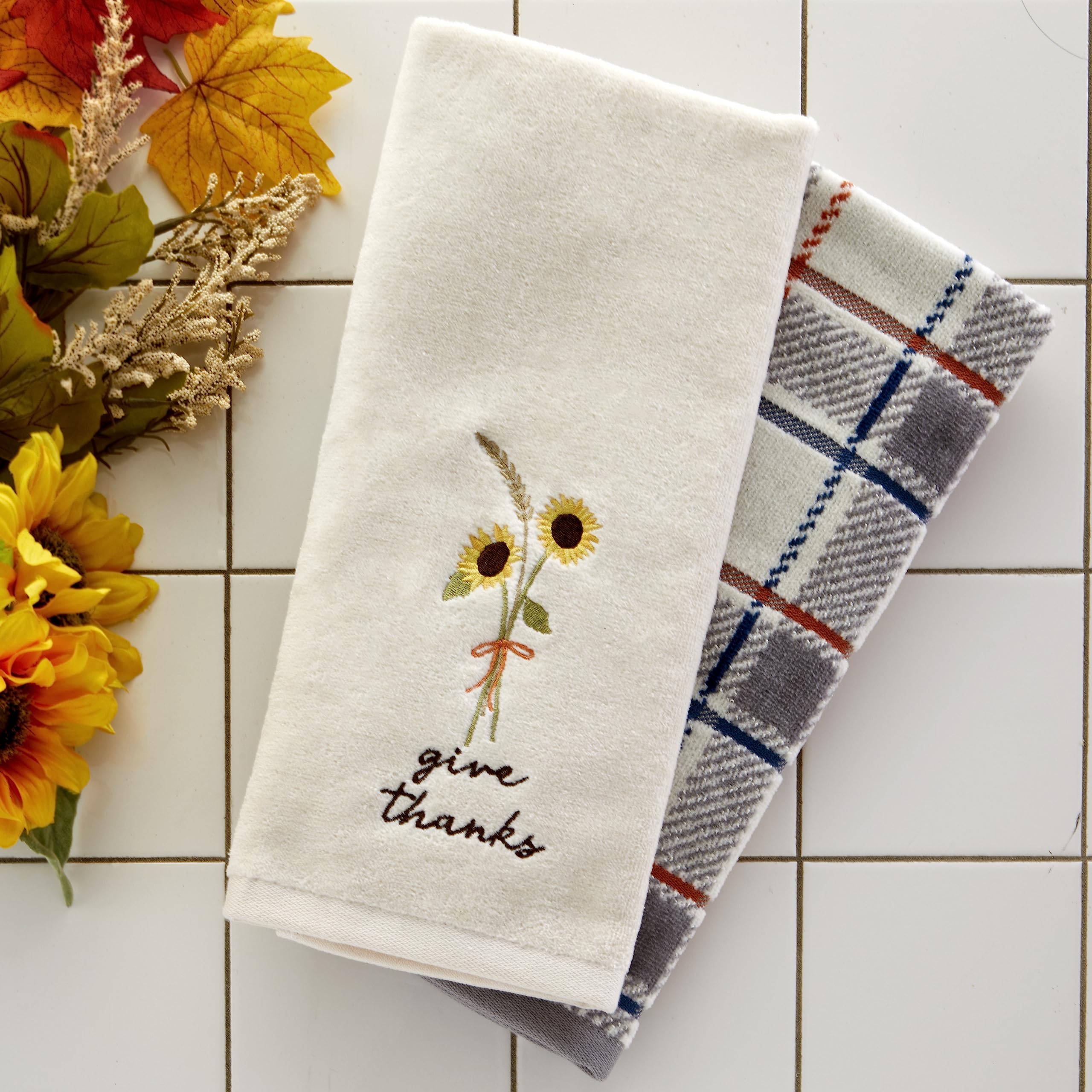 Skl Home Fall/Harvest Hello Autumn Hand Towel 2Pc Set For Bath/Kitchen & Gift, Navy