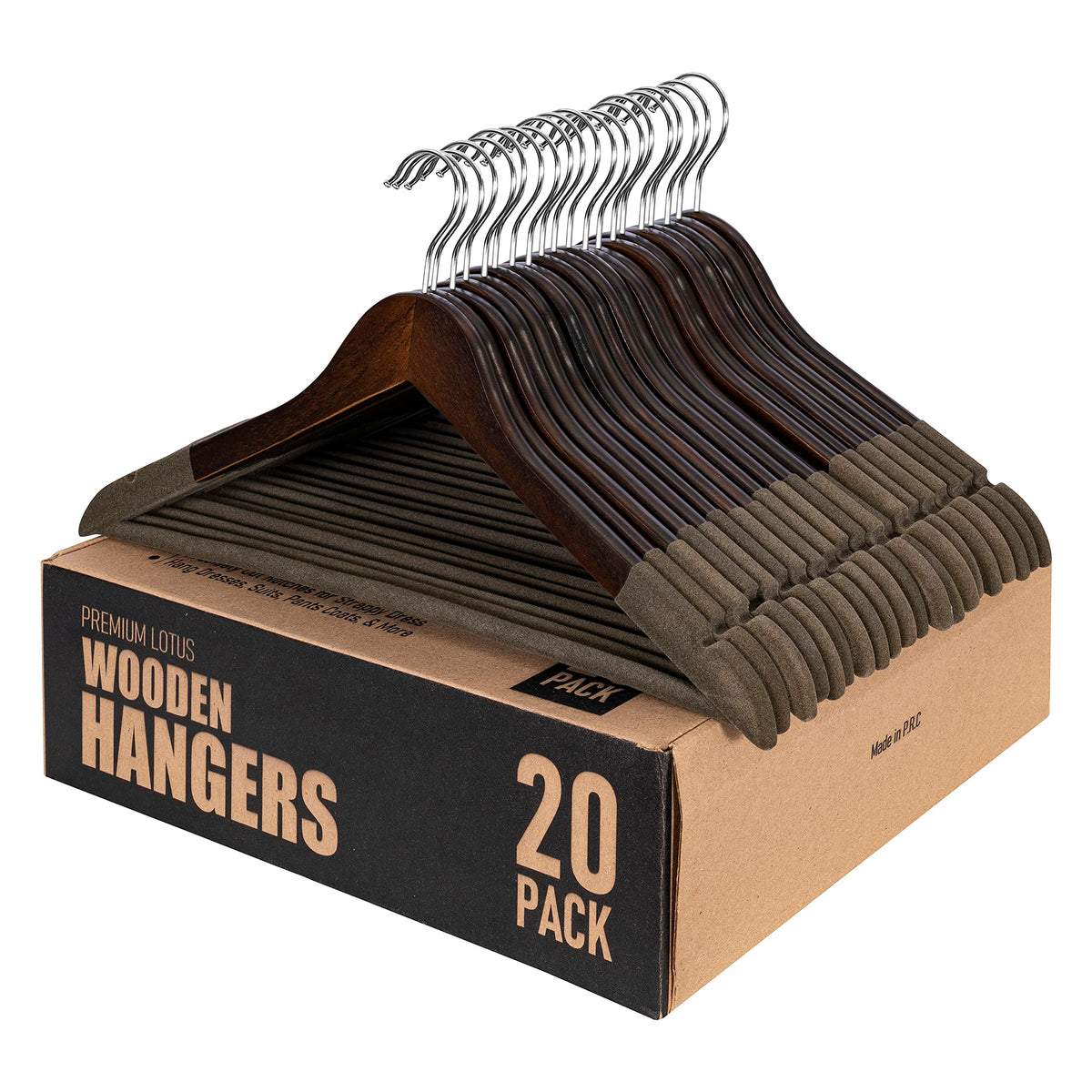 Samsarc Wooden Hanger - Suit Hangers For Men Non Slip - Luxury Natural Lotus Wood & Velvet Hangers For Hanging Pants, Suits, Dre