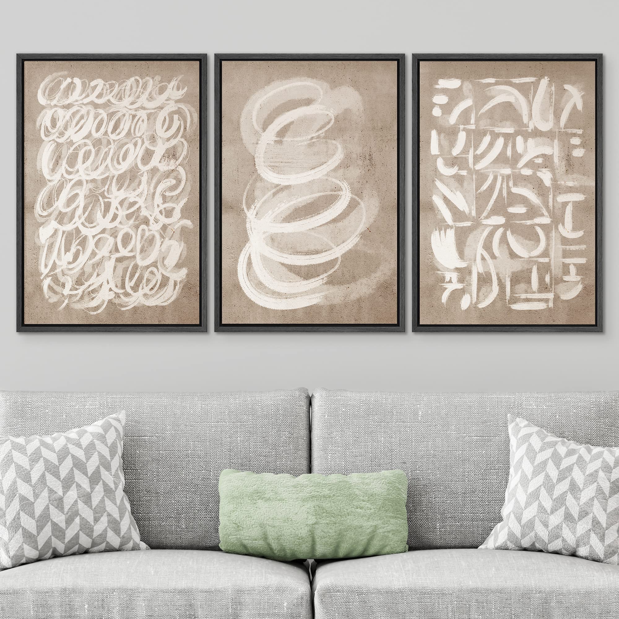 SIGNWIN Framed Canvas Print Wall Art Set Geometric Brown White Paint Collage Shapes Abstract Illustrations Modern Art Decorative Nordic Calm/Zen for Living Room  Bedroom  Office - 16''x24''x3 Black