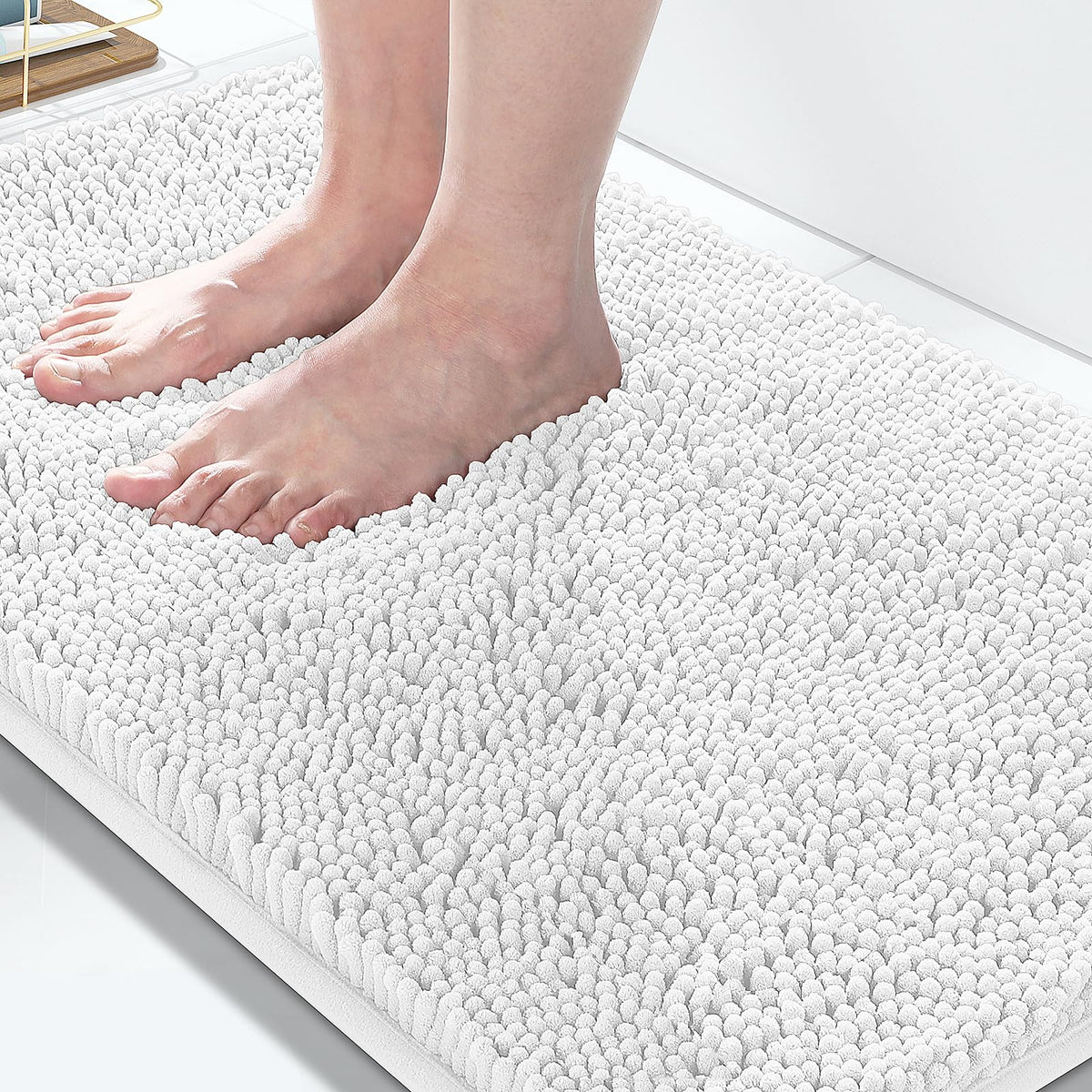 Yimobra Chenille Bathroom Rug, Extra Soft Shaggy Bath Rugs, Non-Slip Bathroom Floor Mat, Water Absorbent, Thick Durable, Machine