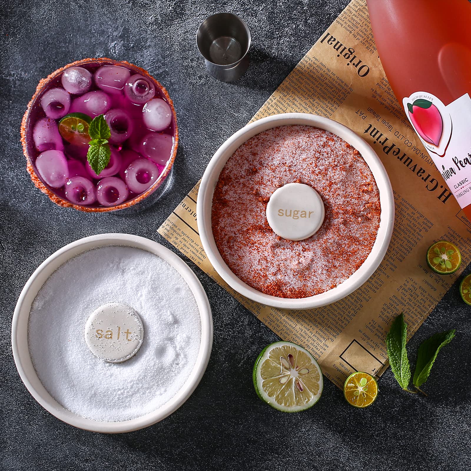 Cosnou Ceramic Margarita Salt Rimmer With Lid Set Of 2 Home Bar Accessories For Seasoning - Rimmers For Drinks - Bartender Kit T