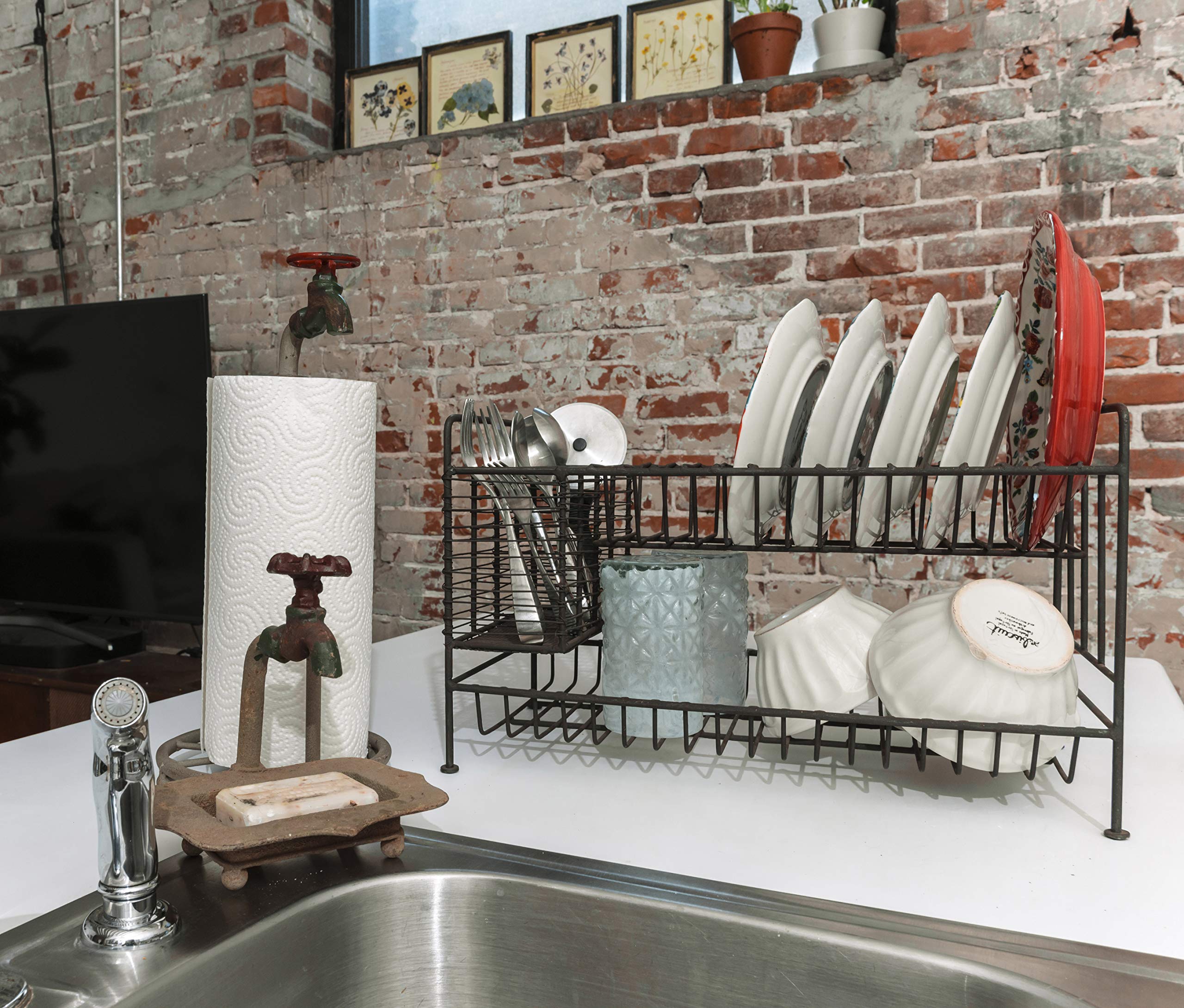 Creative Co-Op Rustic Metal Soap Dish With-Faucet