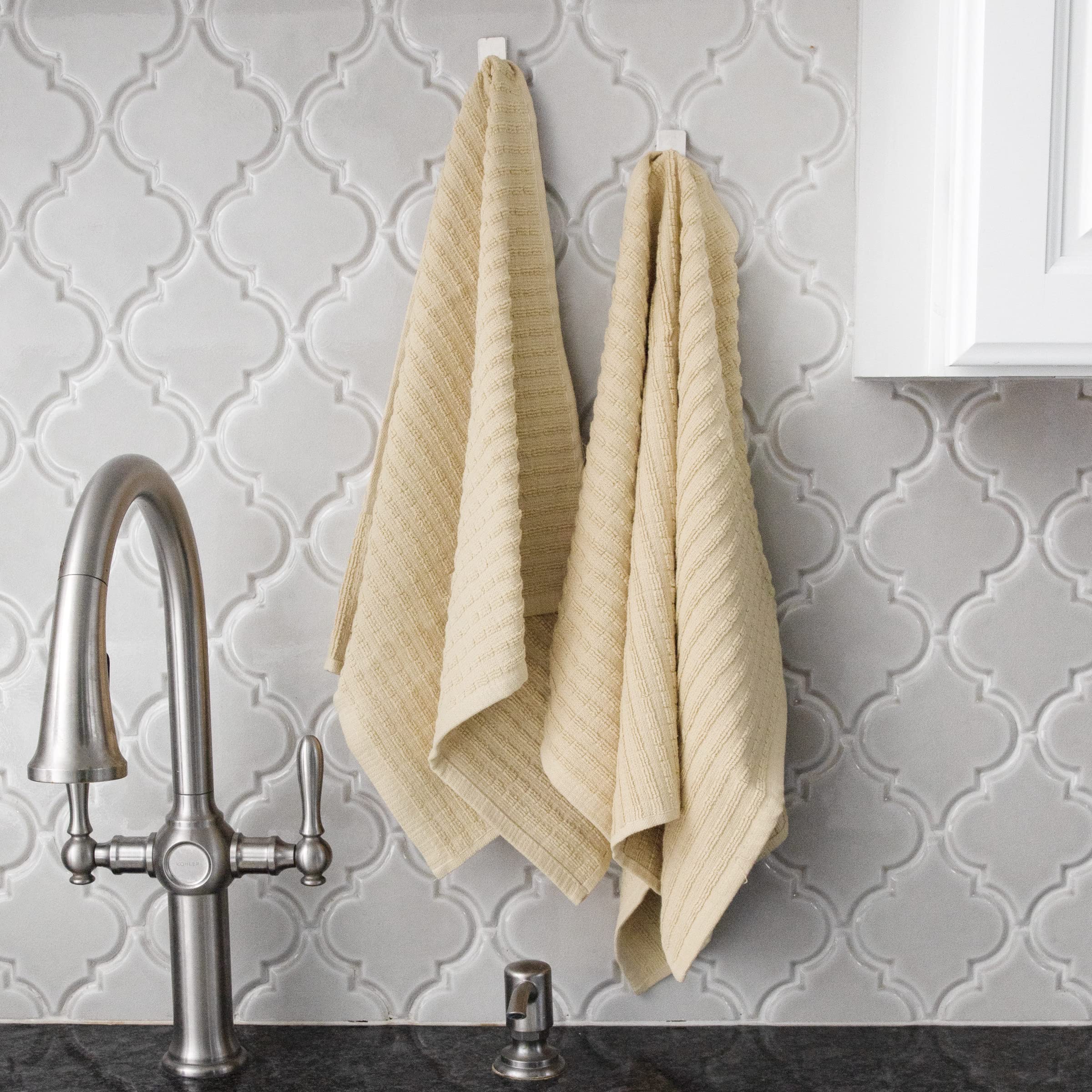Ritz Royale Collection 100% Combed Terry Cotton, Highly Absorbent, Oversized, Kitchen Towel Set, 28 X 18, 2-Pack, Solid Latte Br