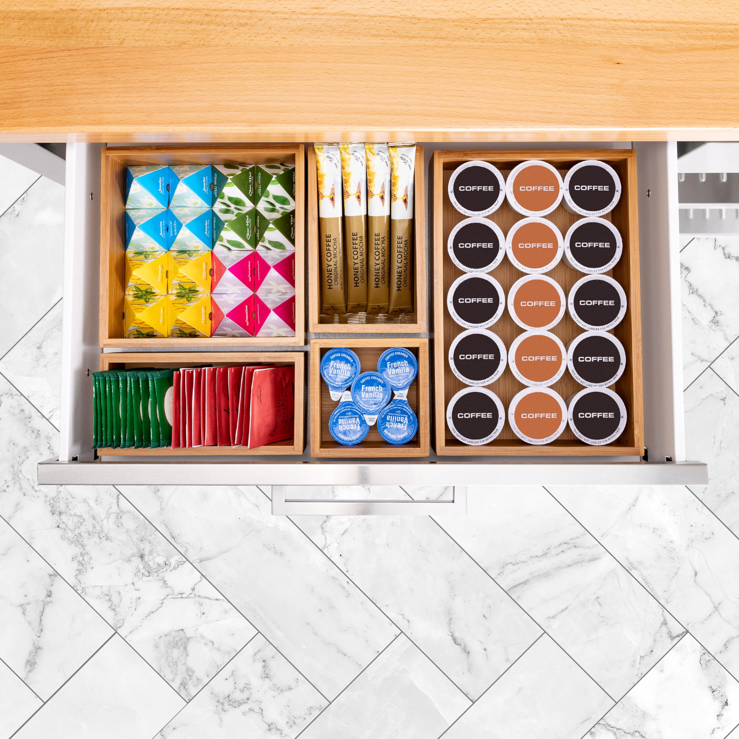 Seville Classics Bamboo Premium Organizer Storage Bins For Kitchen Silverware, Pantry, Closet, Office Desk, Pens, Utensils, Make