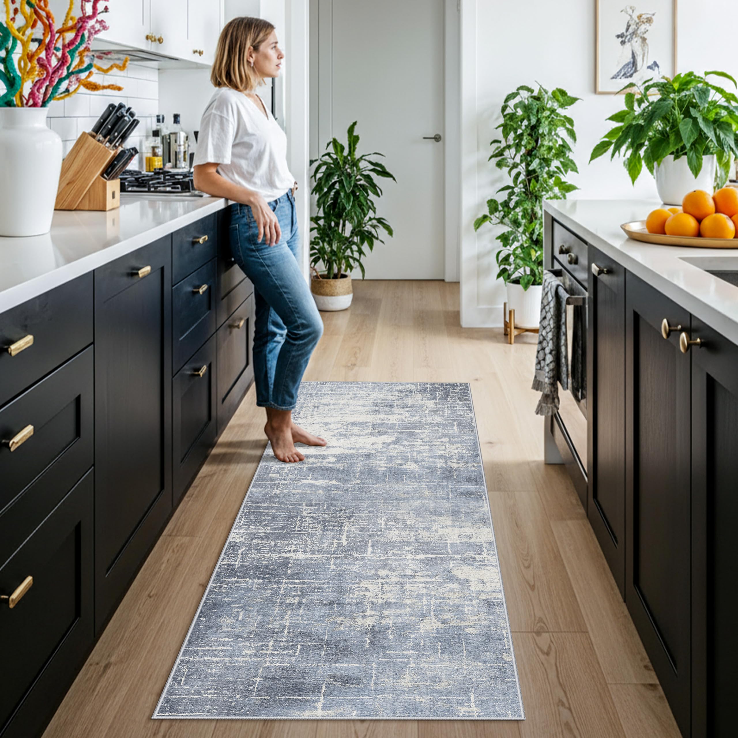 2x6 Non-Slip Entryway Area Rugs: Washable Stain Resistant Kitchen Carpet Low Pile Printed Doormat Soft Nursery Runner Vintage Ab