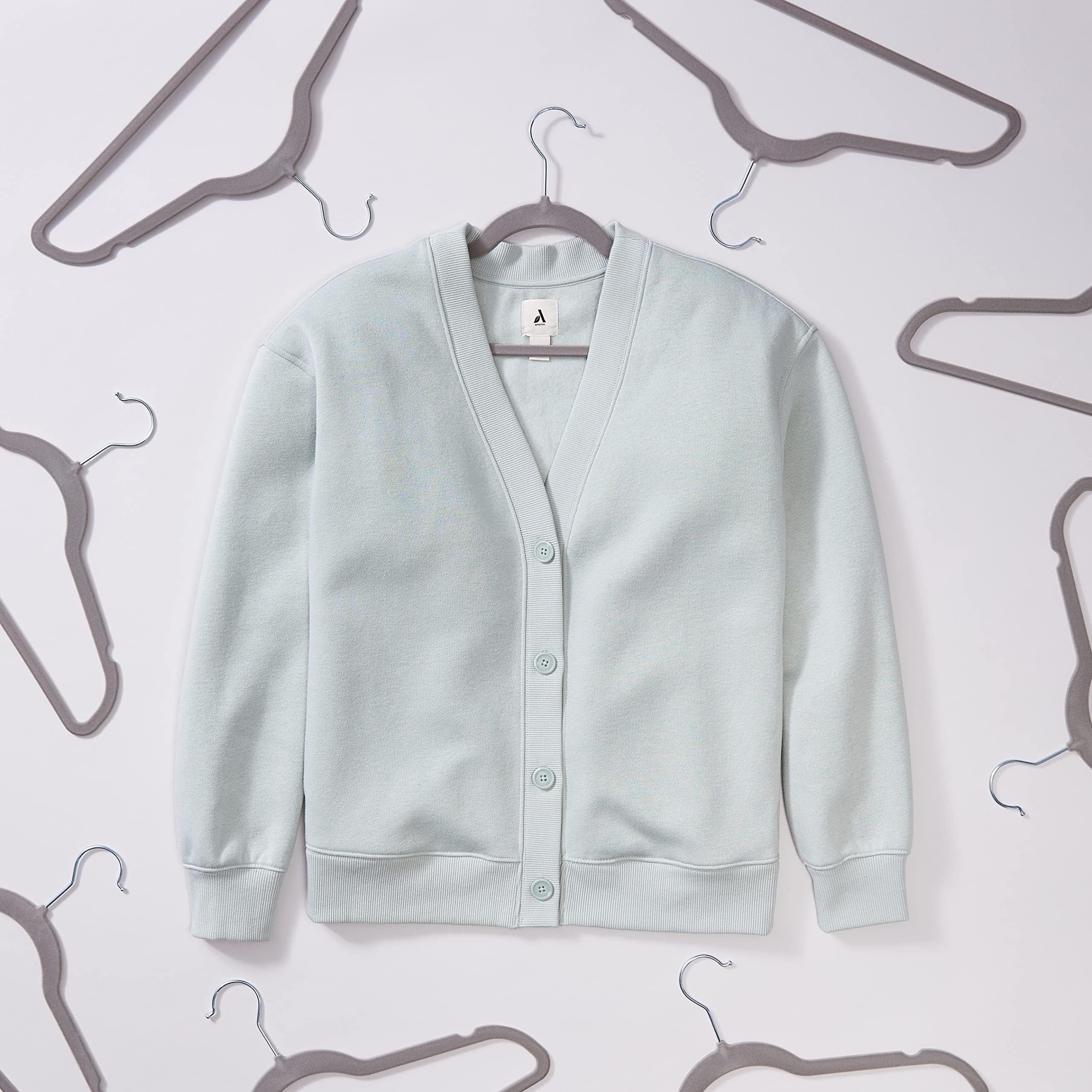 Amazon Basics Slim, Velvet, Non-Slip Suit Clothes Hangers, Gray/Silver - Pack Of 50