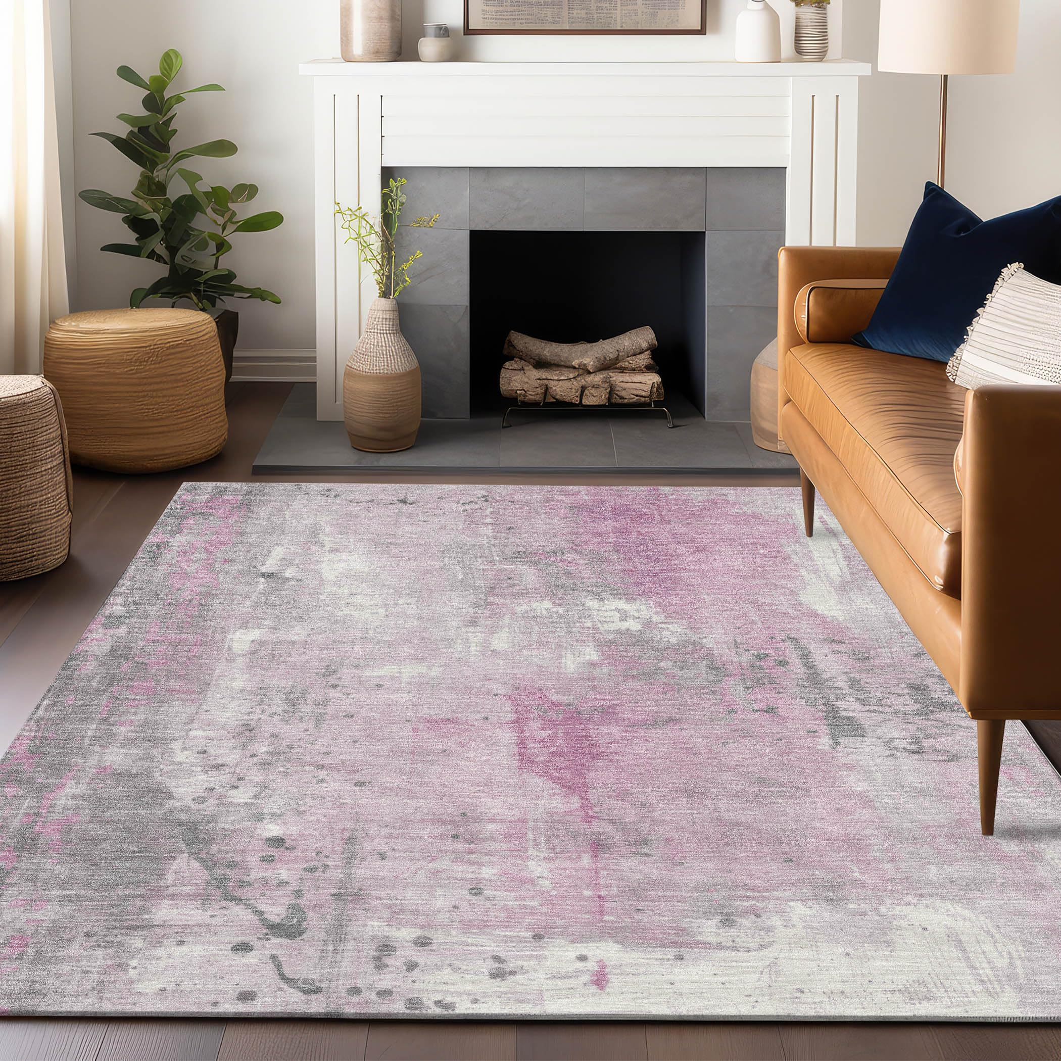 Machine Washable Indoor/Outdoor Chantille Pink 9 x 12 Rug