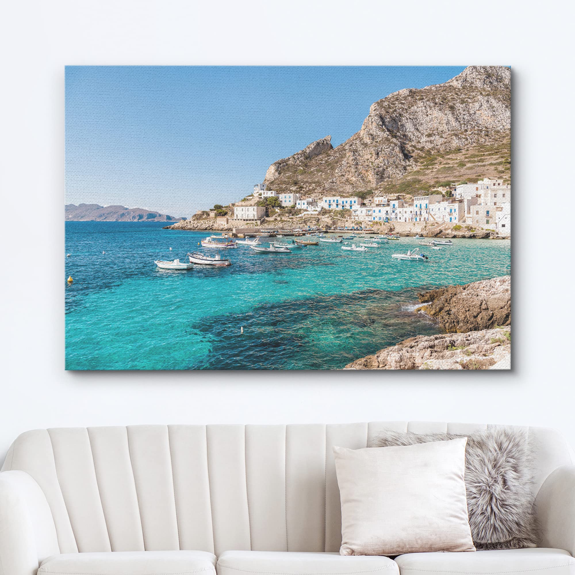 Wall26 Framed Canvas Print Wall Art Mediterranean Italian Seascape City Nature Ocean Photography Realism Nautical Scenic Colorfu