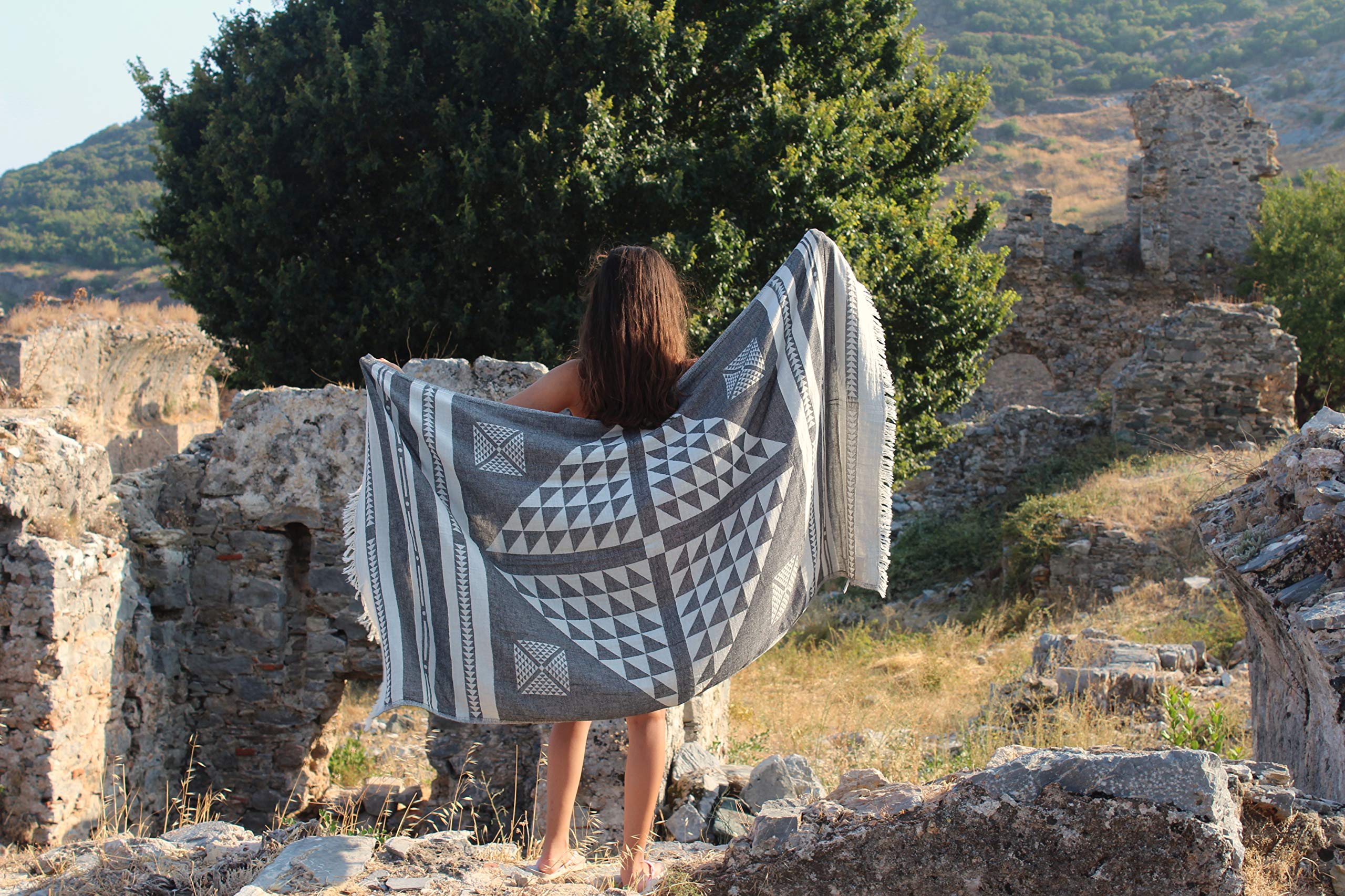 Bersuse 100% Cotton Aruba Turkish Towel Beach Towel Bath Towel Dual Layer Peshtemal Beach Blanket Beach Essentials - 37X70 Inche