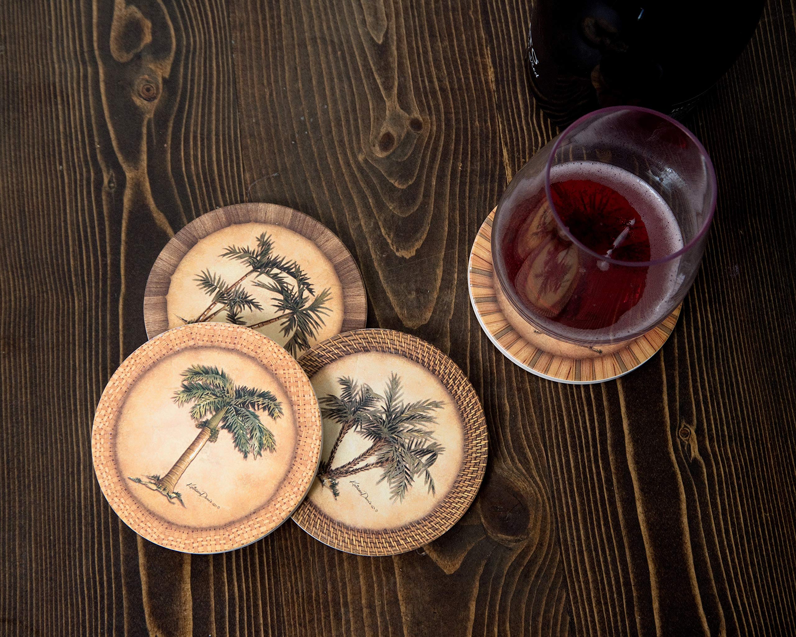 Coasterstone Assortment Absorbent Stone Drink Coasters, Palm Tree, Beige, Brown, Green