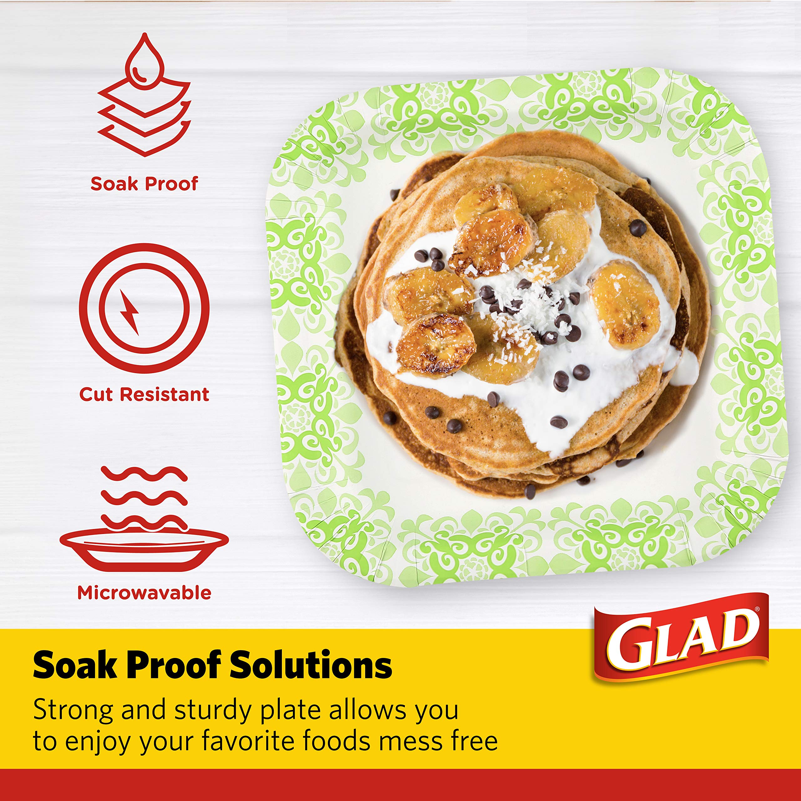 Glad Tabletop Square Disposable Paper Plates For All Occasions | Soak Proof, Cut Proof, Microwaveable Heavy Duty Disposable Plat