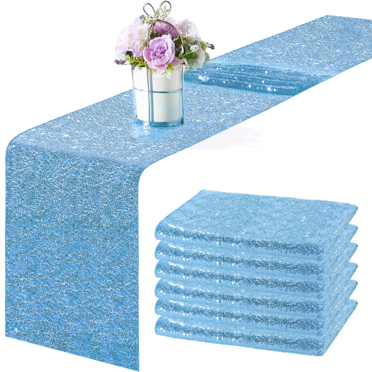 Tegeme 6 Pieces 12 X 108 Inches Sequin Table Runners Glitter Sequin Runner Rectangular Table Runner Cloth For Christmas New Year