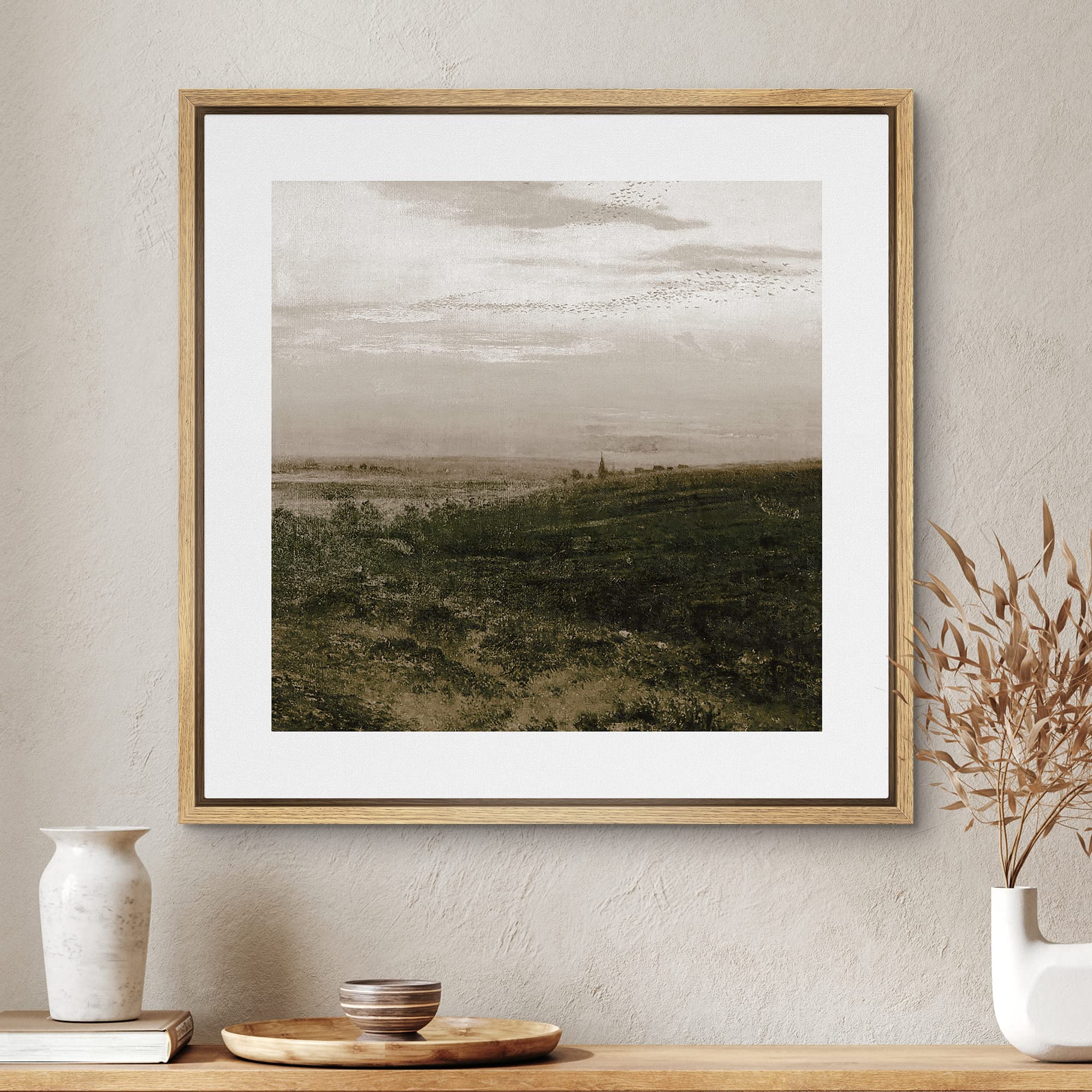 Signwin Framed Canvas Print Wall Art Cloudy Stormy Brown Countryside Landscape Nature Wilderness Illustrations Fine Art Farmhous