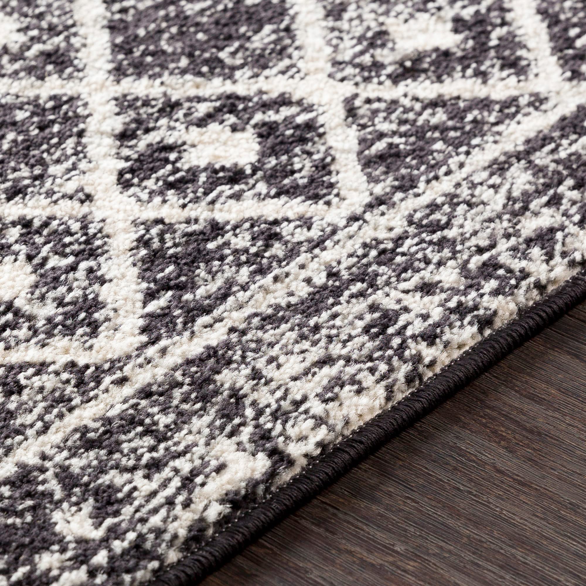 Livabliss Area Rugs - 10ft Round Chester Boho Moroccan Black Rug for Living Room Bedroom - White Grey Geometric Stain Resistant
